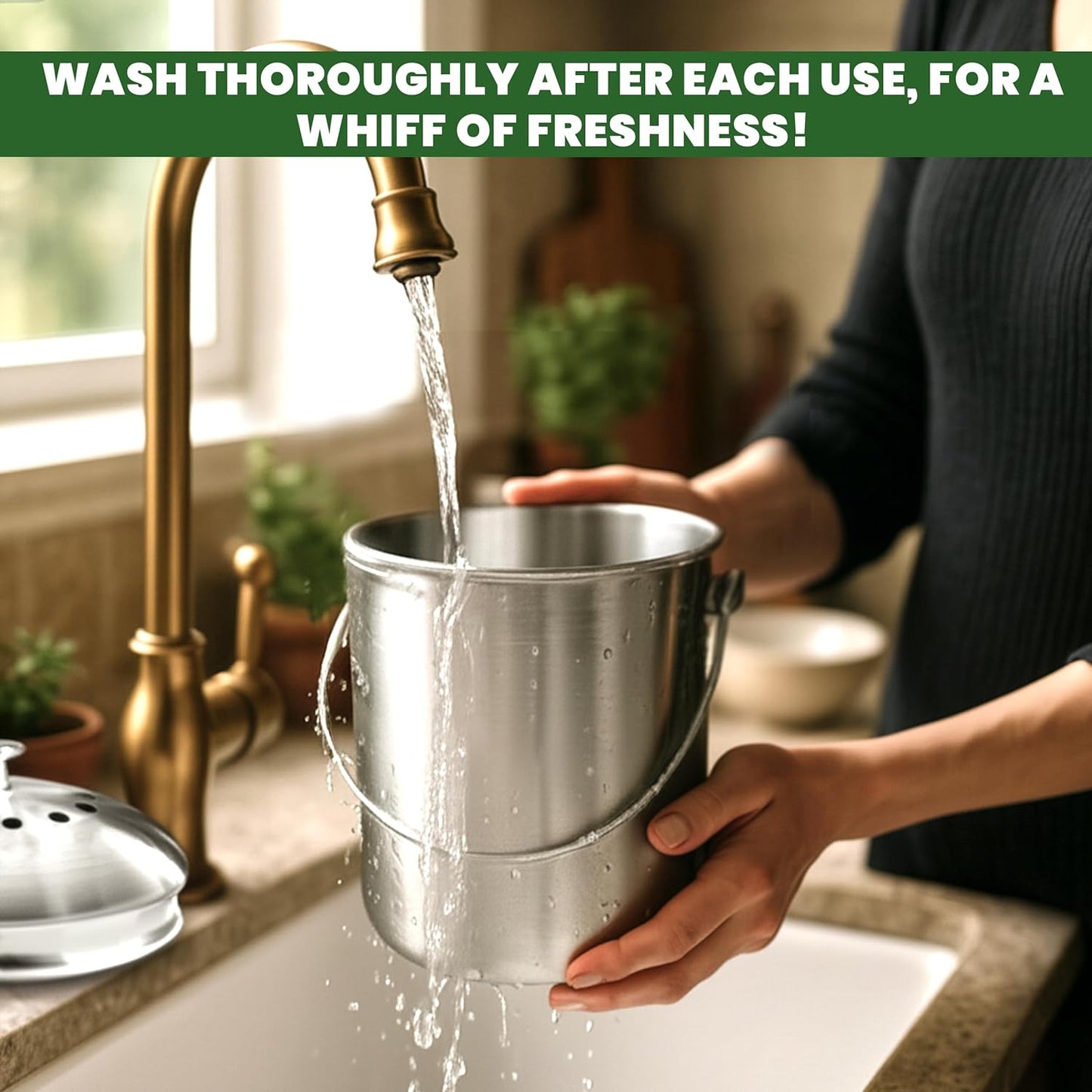 Utopia Kitchen Compost Bin for Kitchen Countertop, 1.3 Gallon Compost Bucket for Kitchen with Lid, Includes 1 Spare Charcoal Filter, Home Essentials - (Silver)