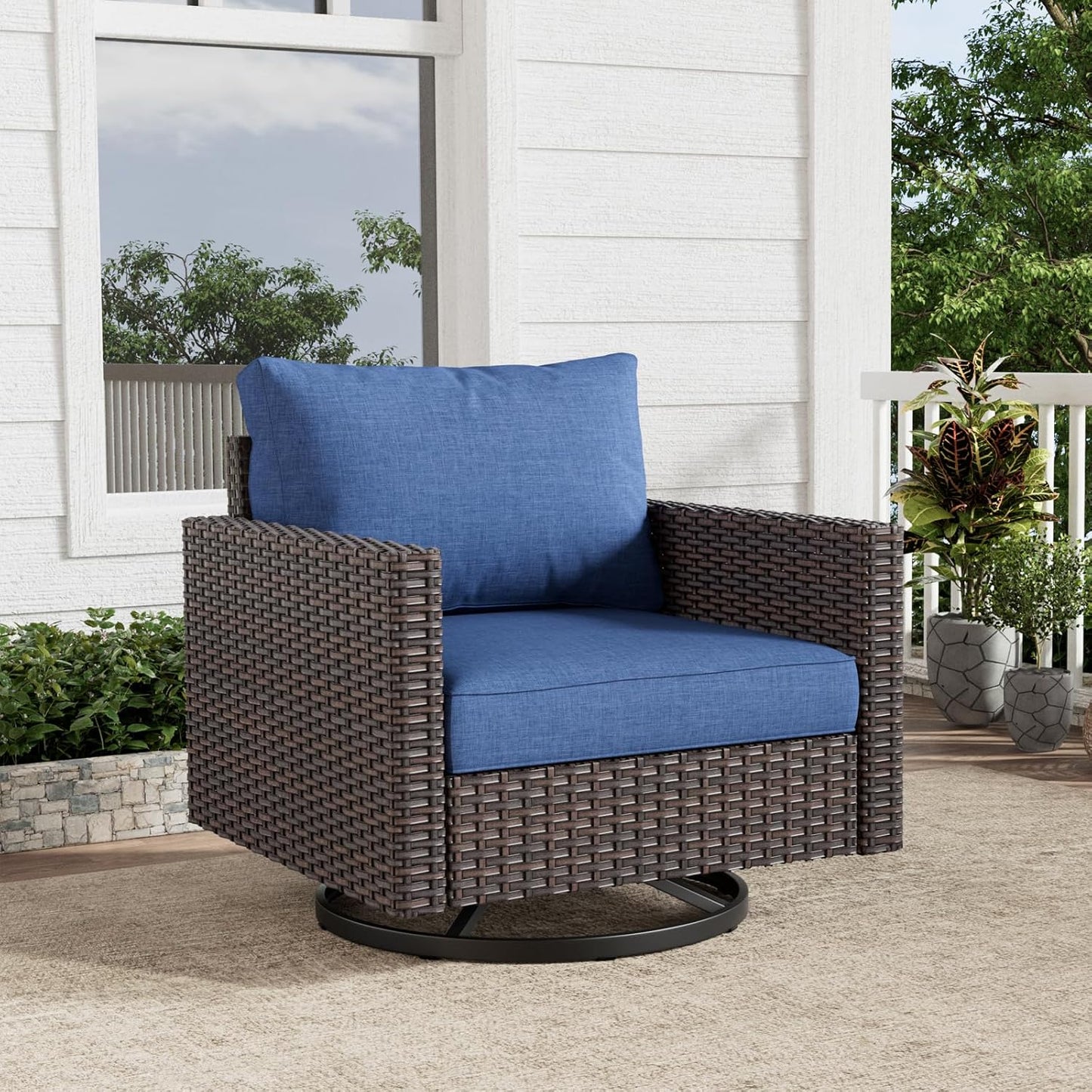 HUMMUH Outdoor Swivel Chairs,PE Wicker Patio Furniture Rocker Glider Chairs for Porch Balcony Deck Garden