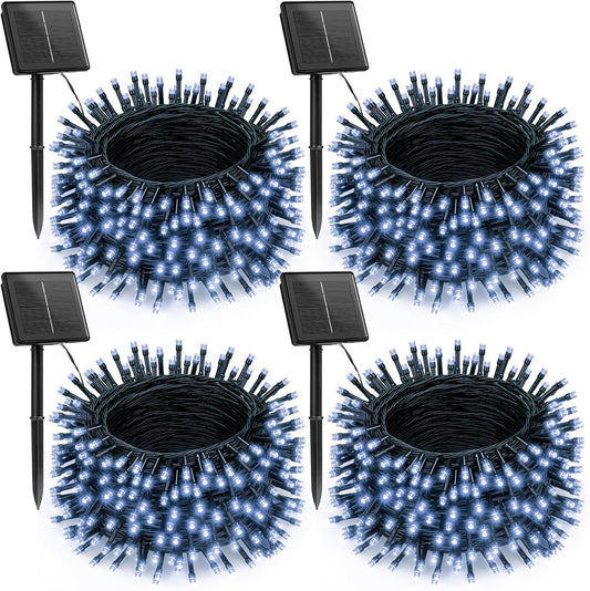 Brightown 4 Pack Solar Christmas Lights Outdoor, Total 184FT 480 LED Solar String Lights Outdoor Waterproof Green Wire with 8 Modes, Solar Fairy Light for Garden Yard Patio Party Decors, Cool White