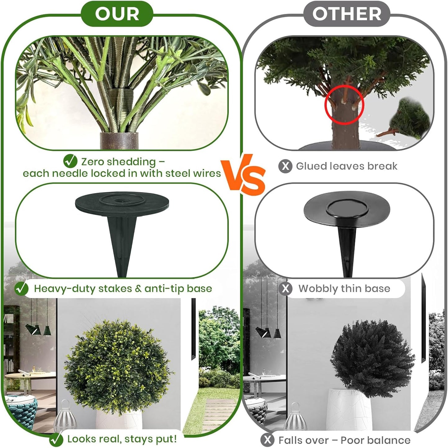 ICX 2 Pack 24&quot; Artificial Boxwood Topiary Ball Trees with Ground Spike,Artificial Plants Outdoor,Fake Bushes &amp; Shrubs for Porch, Garden, Front Porch Decor - Indoor/Outdoor Faux Plants