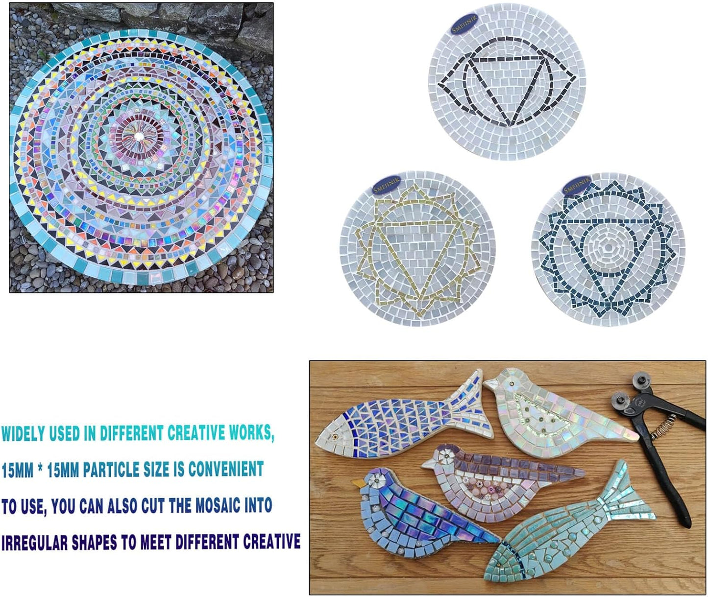 SMEIINIK 1.1lb Bulk Single Iridescent Color Mosaic Tiles for Crafts, Glass Mosaic Pieces for Mosaic Puzzles, Stained Glass Tiles for Mosaic DIY, Mosaic Making Supplies(AJ97-37)