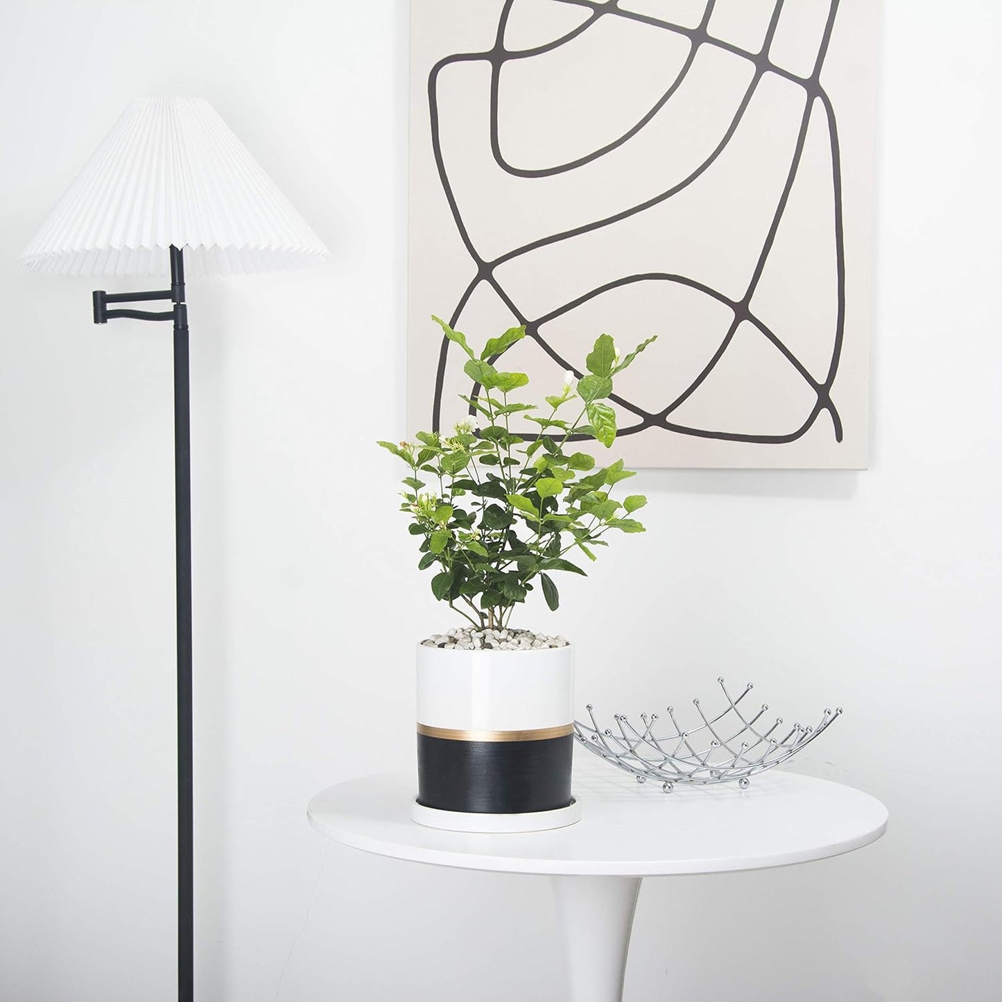 Ekirlin 4 inch Plant Pot - Ceramic Flower Planters Indoor - Modern Succulents Containers with Drain Hole Saucer, Decorate Home, Office & Outdoor (Black)