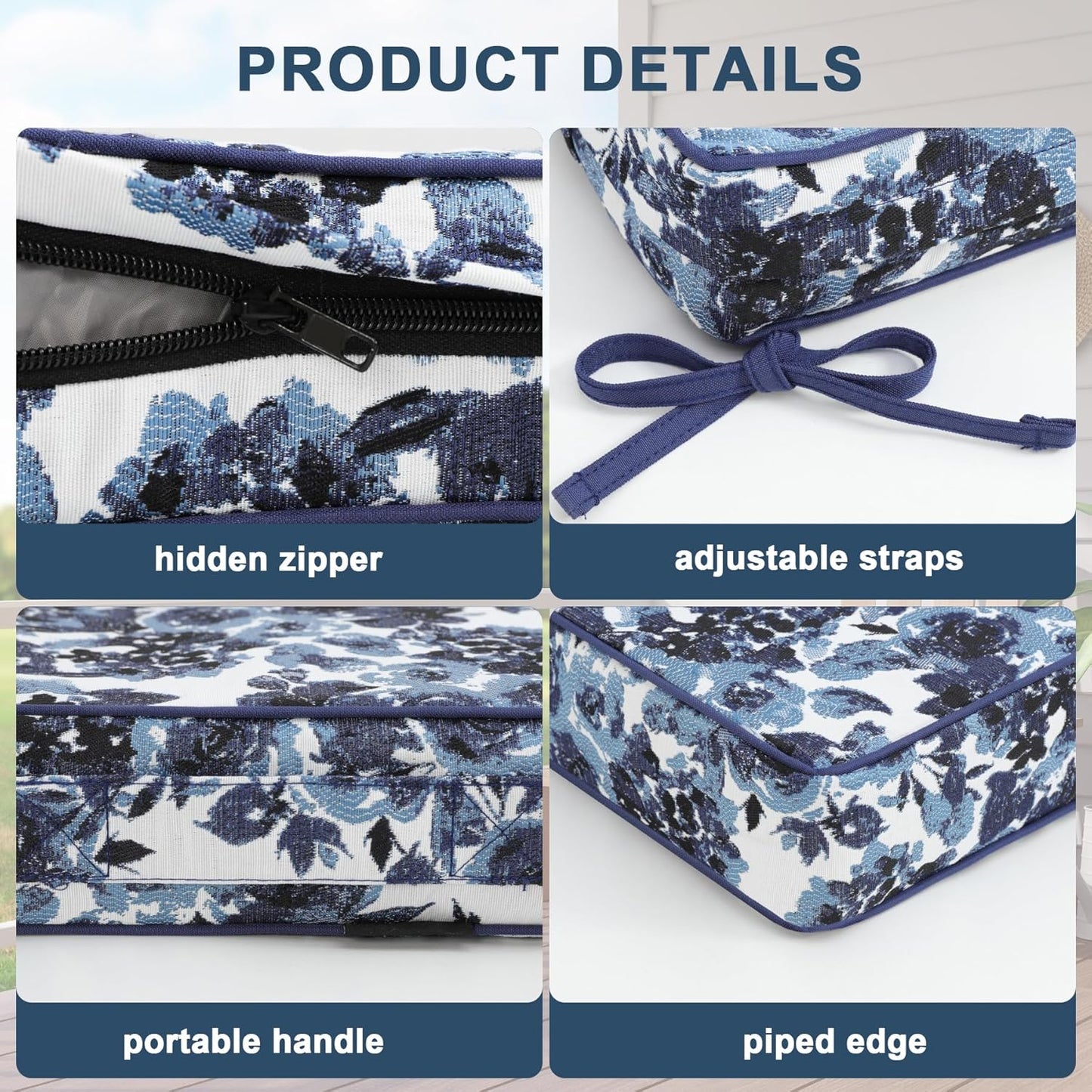 Favoyard Outdoor Chair Cushion 19 x 19 x 3 In Waterproof Pattern Fade Resistant Cushions for Patio Furniture with Removable Cover Attach Straps 28D Foam Insert Cushions Pads for Seat Sofa Couch 2 Pack