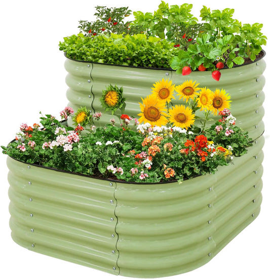 EAGLE PEAK 2-Tier Galvanized Raised Garden Bed Planters, Planter Boxes Outdoorfor Vegetables, Flowers and Herbs, Assembly Modular - 33in Overall Height, 41'' L x 43'' W, Olive Green