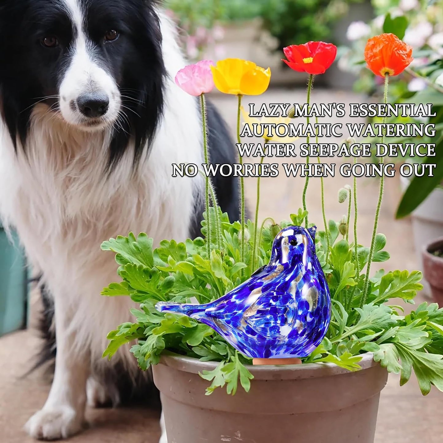 Glass Bird Shaped Plant Watering Ball Glass Automatic Watering Ball Flower Pot Insertion Spike Drip Irrigation Device Watering Ball Irrigation System Plant Enthusiast Gift (Dark Blue)