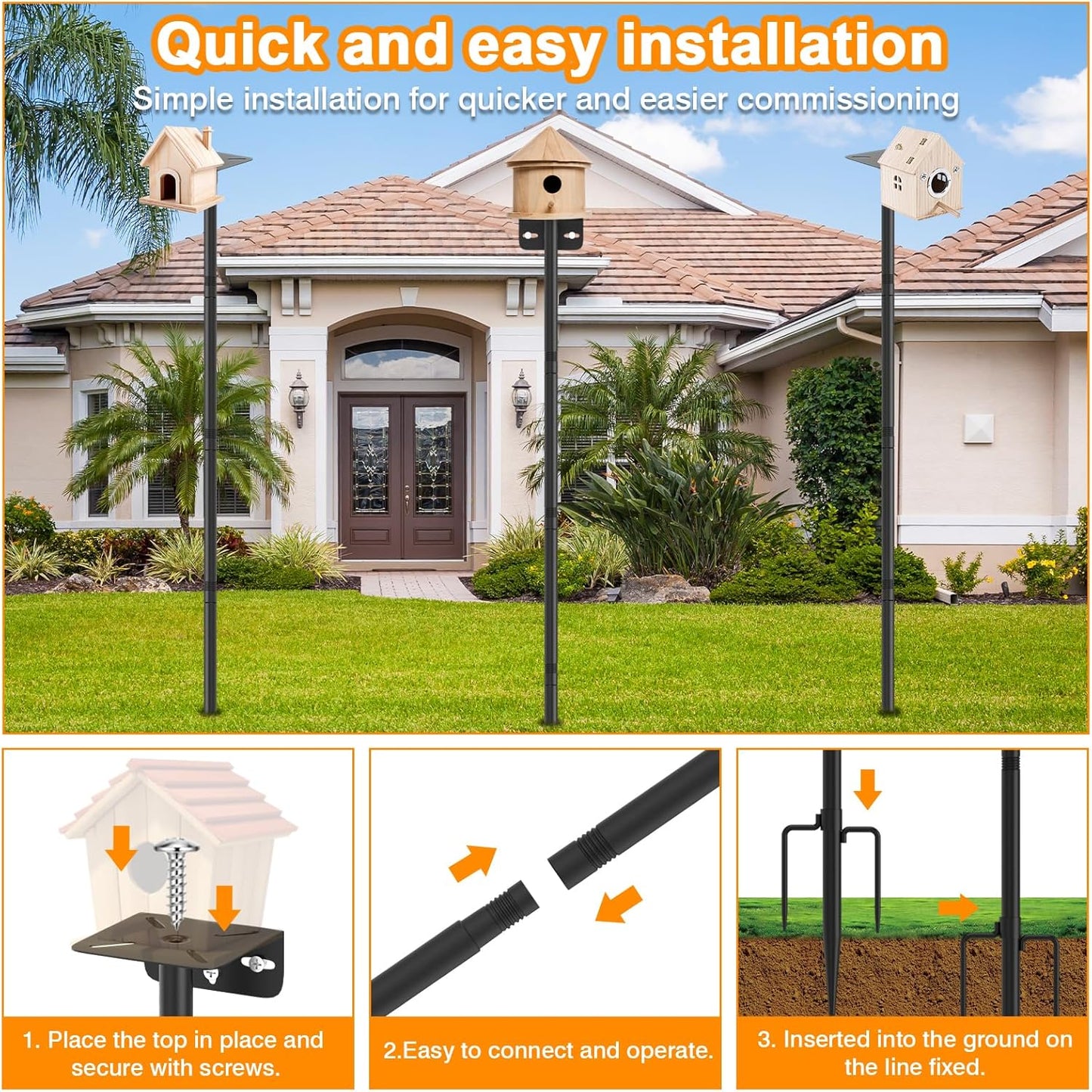 2 Pack 80 Inch Adjustable Bird Feeder Pole,Bird House Pole Suitable for Feeders & Birdhouse,Weather Station,Heavy-Duty Rustproof Design,Enhance Outdoor Decor & Birdwatching Experience