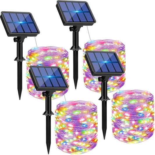 4 Pack Solar String Lights for Outside - 320LED 132FT Solar Fairy Lights Outdoor Waterproof 8 Modes, Copper Wire Solar Powered Twinkle Lights for Tree Garden Christmas Wedding Party Decor, Multicolor