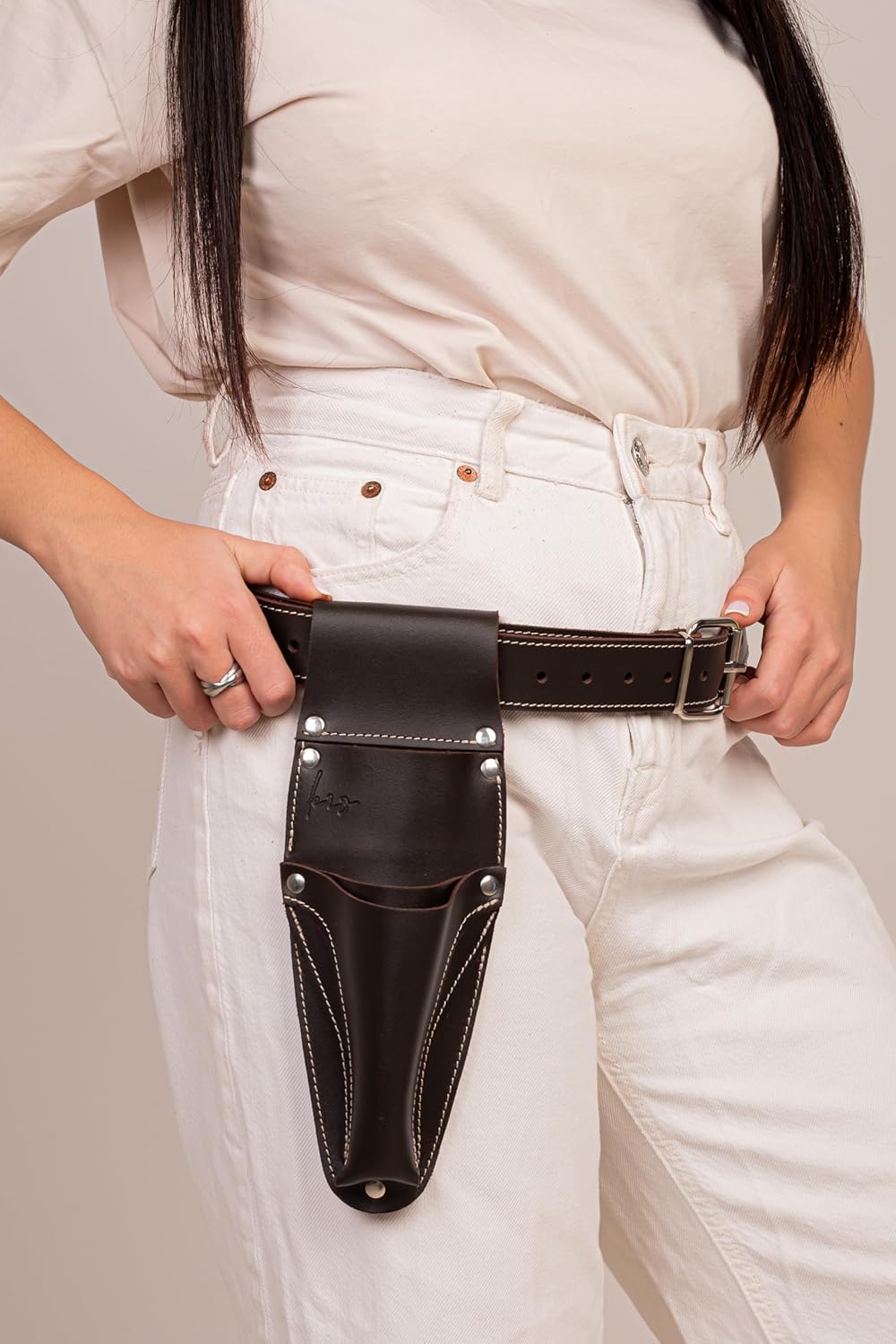 Hori Hori Leather Sheath Belt with Pruner and Scissor Pockets. Personalized Florist Tool Belt Leather, Gardening Belt with Pockets. (Dark Brown, One Size - Adjustable)