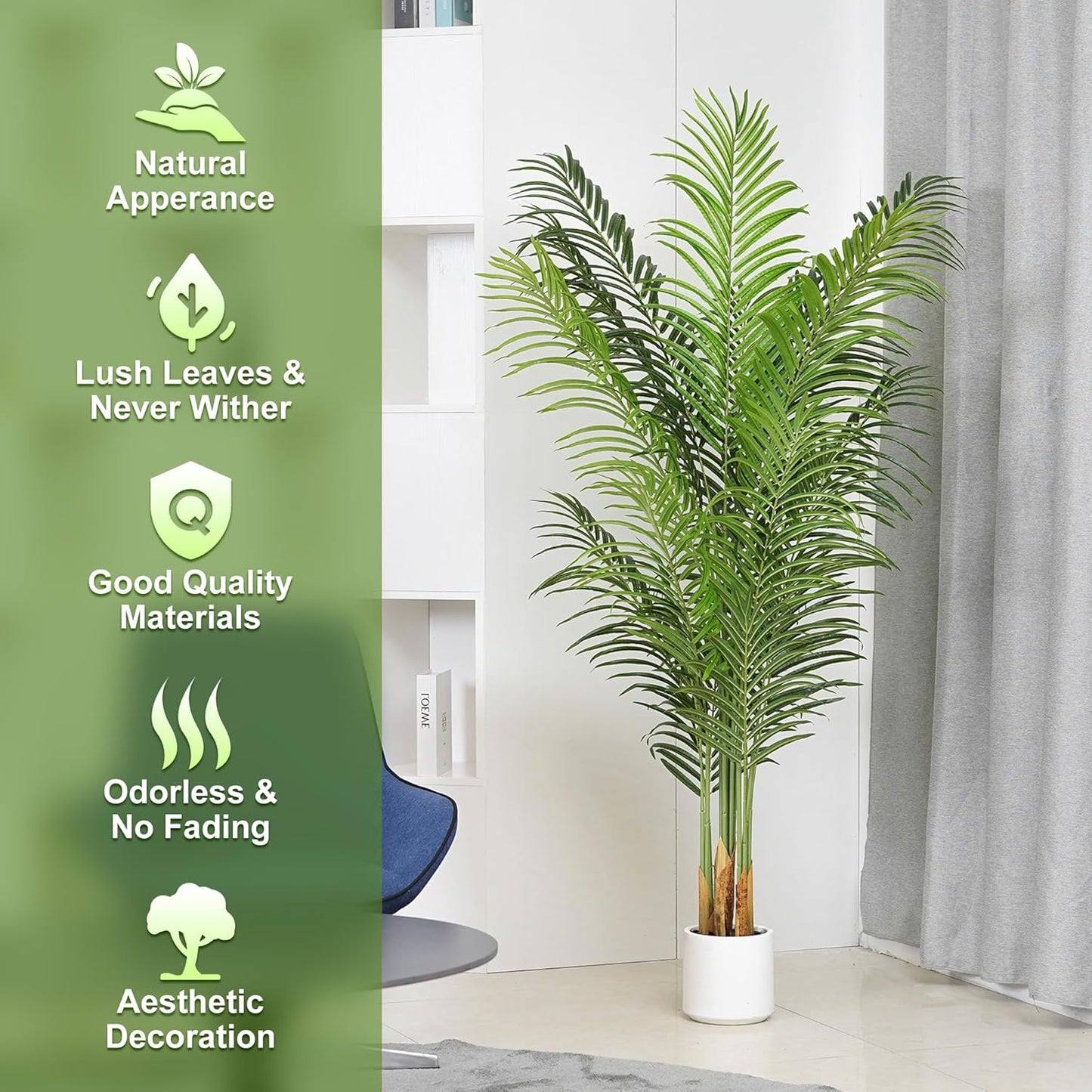 Artificial Palm Tree for Home Decor Indoor 6Ft Large Tall Fake Plants Faux Tropical Areca Palm Silk Floor Plant in Pot Living Room Office Garden Decoration Housewarming Gift (2, 6 Feet)