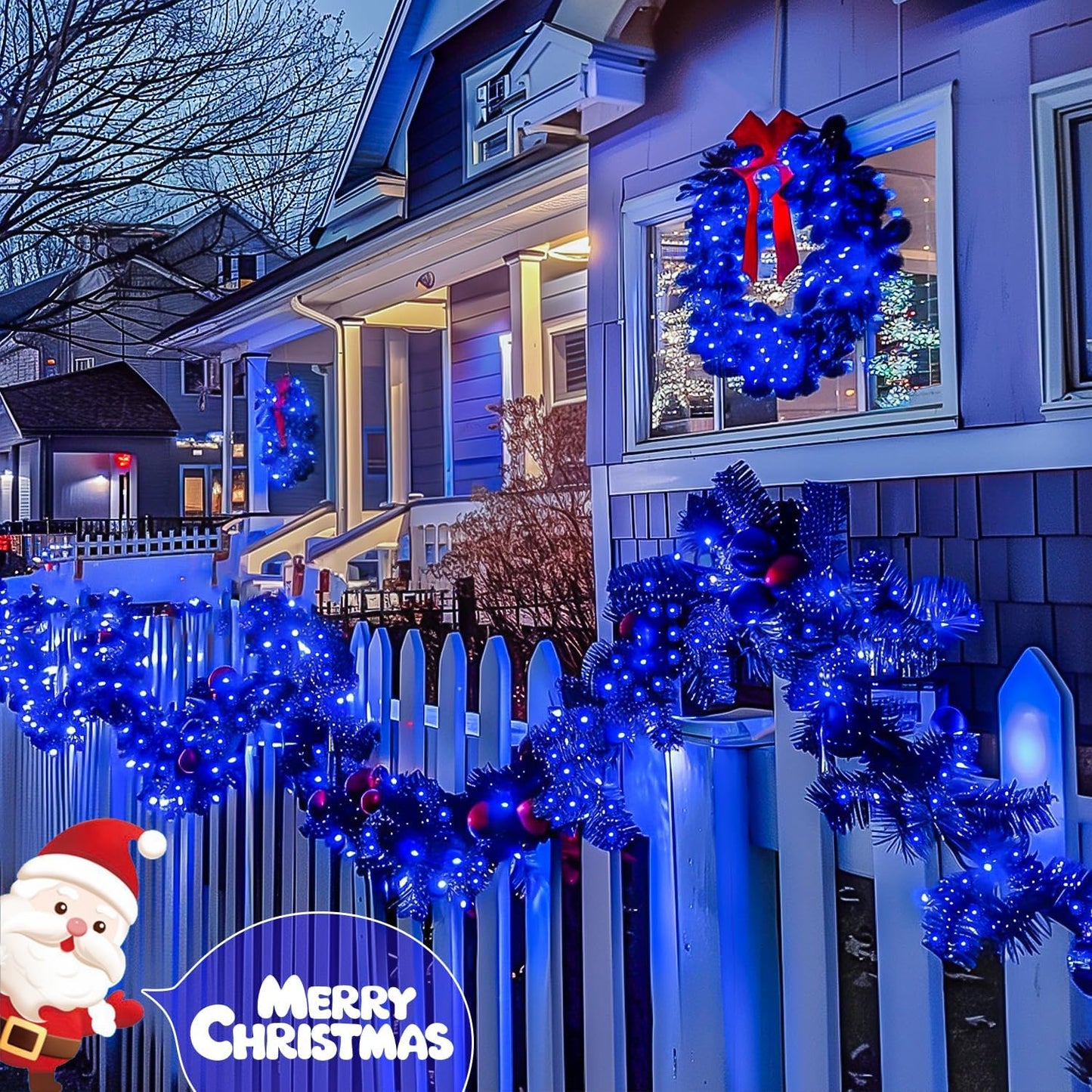 JMEXSUSS 2 Pack Blue Solar Christmas Lights, Total 400 LED 151FT Solar String Lights Outdoor Waterproof, 8 Modes Blue Christmas String Light for Outside Garden Party Patio Tree Decorations