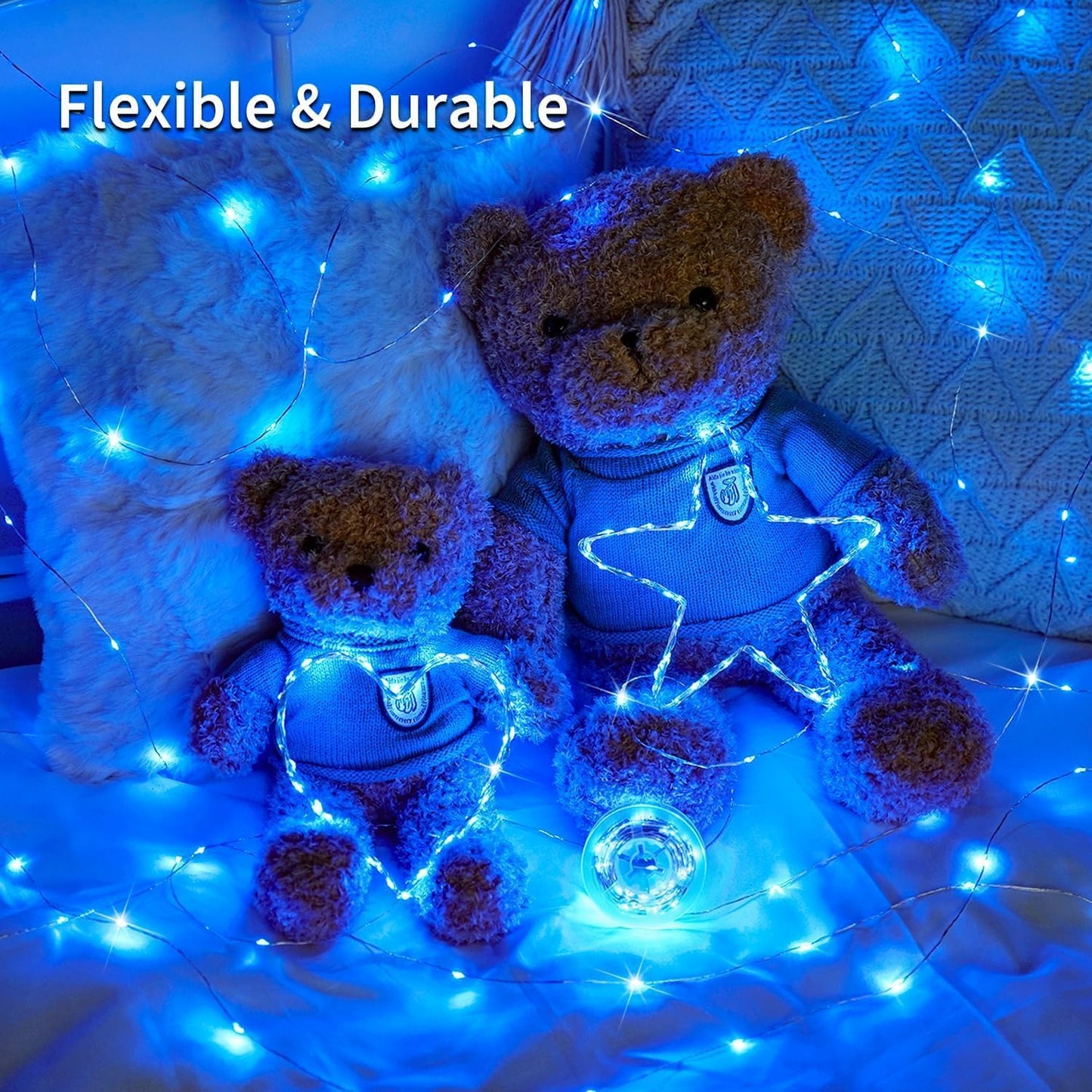 JMEXSUSS 2 Pack Blue Solar String Lights Outdoor Waterproof, Each 33ft 100 LED Solar Fairy Lights, 8 Modes Copper Wire Mini Christmas Light for Outside Patio Garden Tree Christmas Decorations
