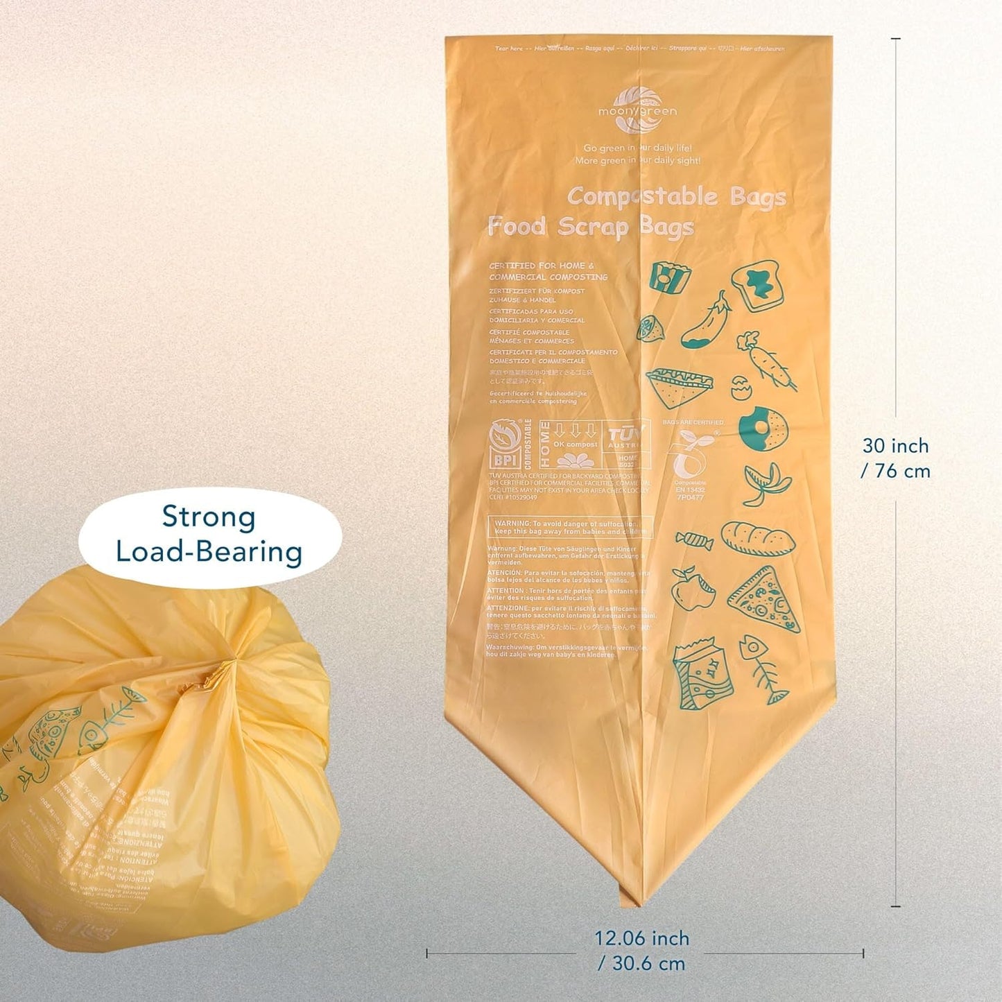 Compostable Trash Bags 13 Gallon, Tall Kitchen Heavey Duty Food Waste Bags, Extra Thick, Certified US BPI ASTM D6400, 49.2 Liter, 50 Count