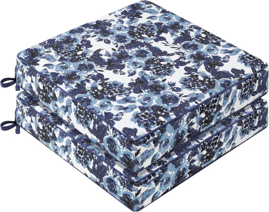 Favoyard Outdoor Chair Cushion 22 x 22 x 3 In Waterproof Pattern Fade Resistant Cushions for Patio Furniture with Removable Cover Attach Straps 28D Foam Insert Cushions Pads for Seat Sofa Couch 2 Pack