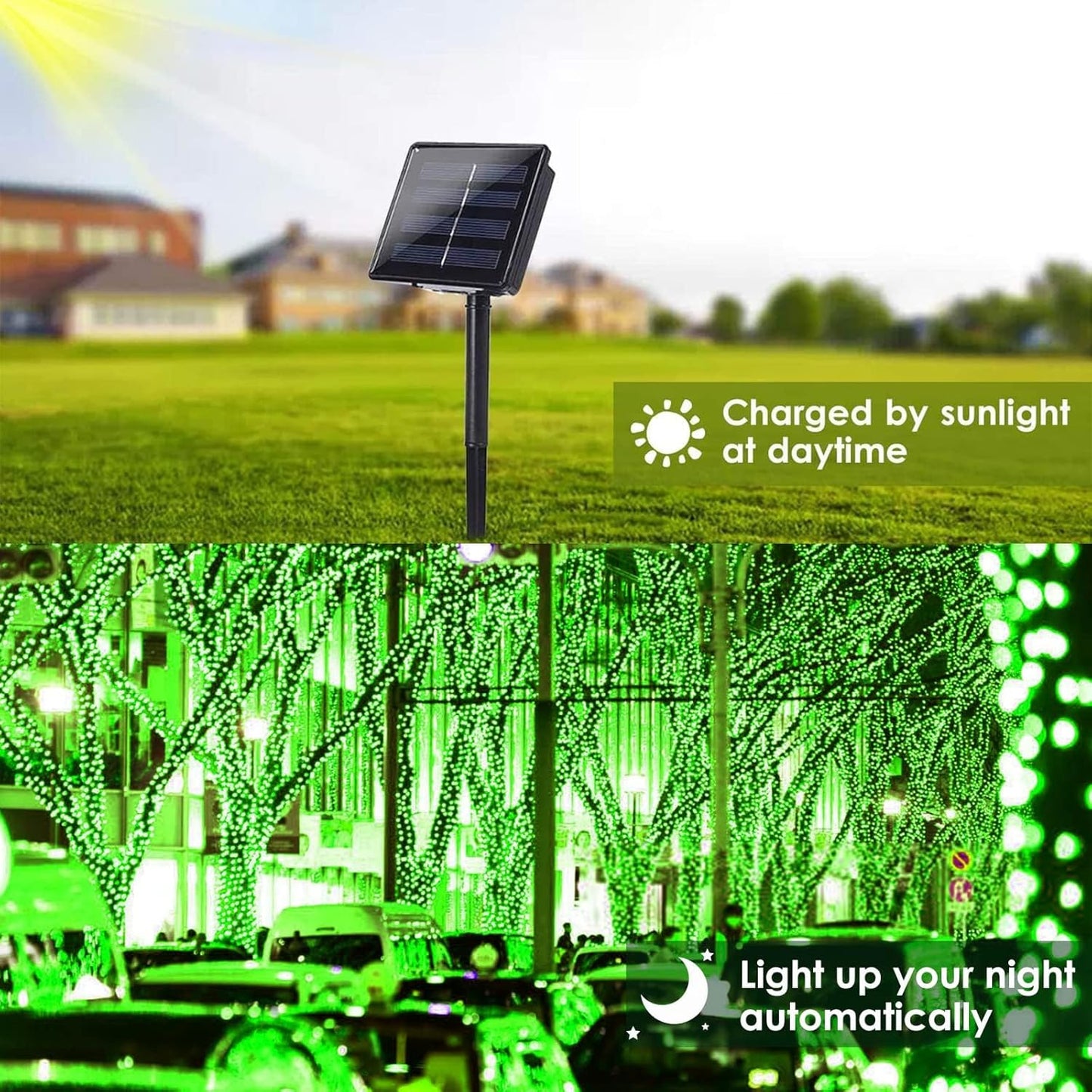 Solar String Lights Outdoor, 2 Pack 80FT 200 LED Solar Halloween Twinkle Lights Outside Waterproof Copper Wire 8 Modes Solar Fairy Lights for Garden Tree Party Birthday Halloween Decoration (Green)