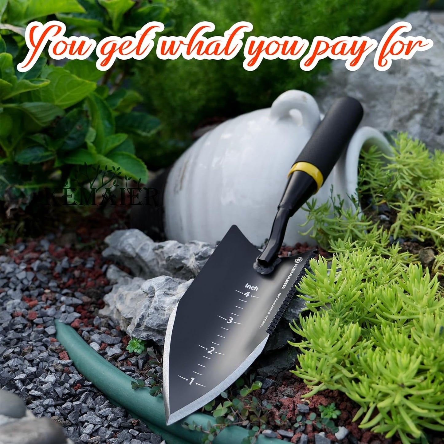 Heavy - Duty Trowel Garden Tool - Stainless Steel Serrated Hand Shovel for Effortless Digging, Weed Control, and Precise Bulb Planting with Included Sheath