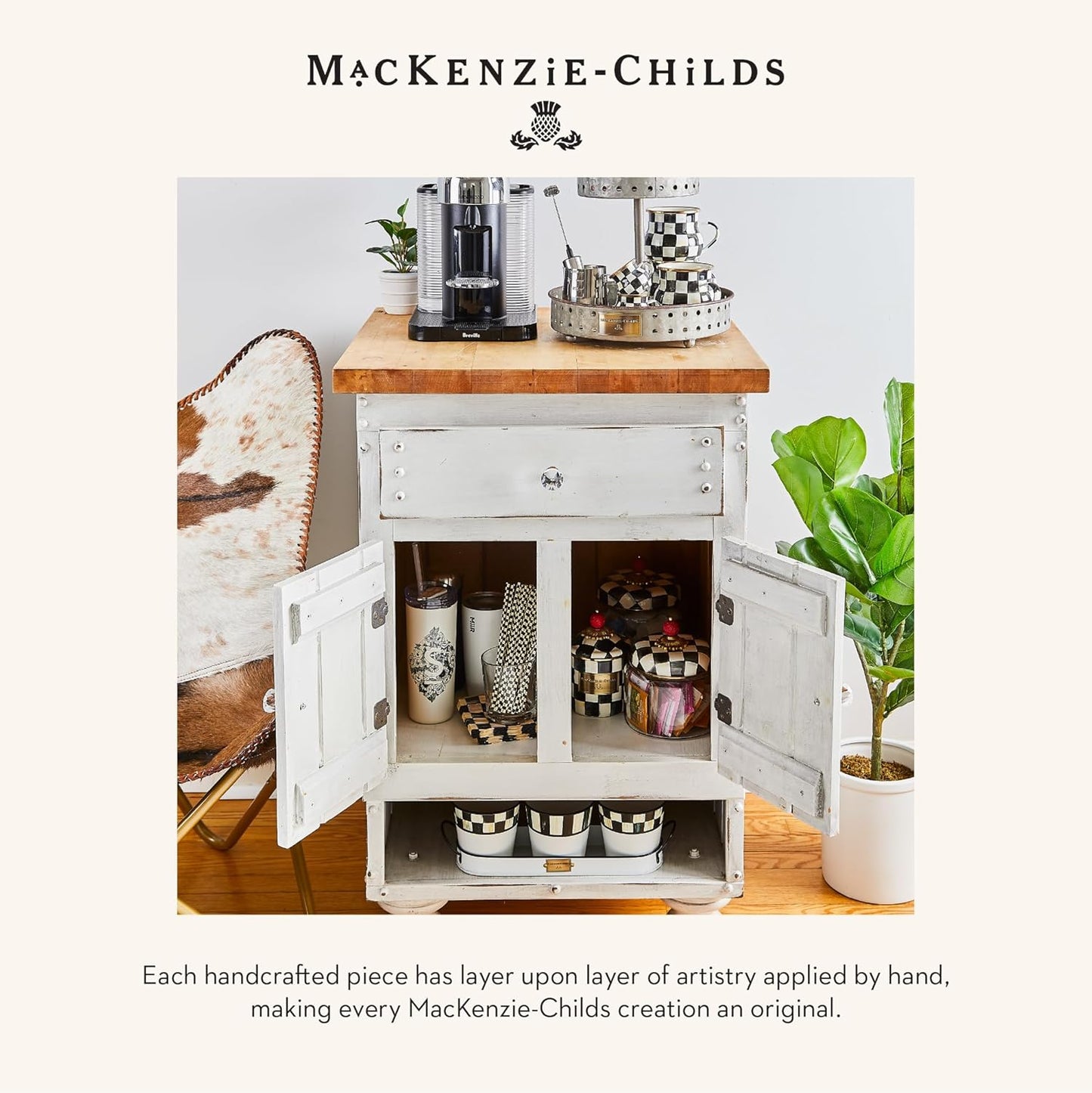 MACKENZIE-CHILDS Galvanized Herb Pots with Tray, Metal Herb Planters, Set of 3, Spectator