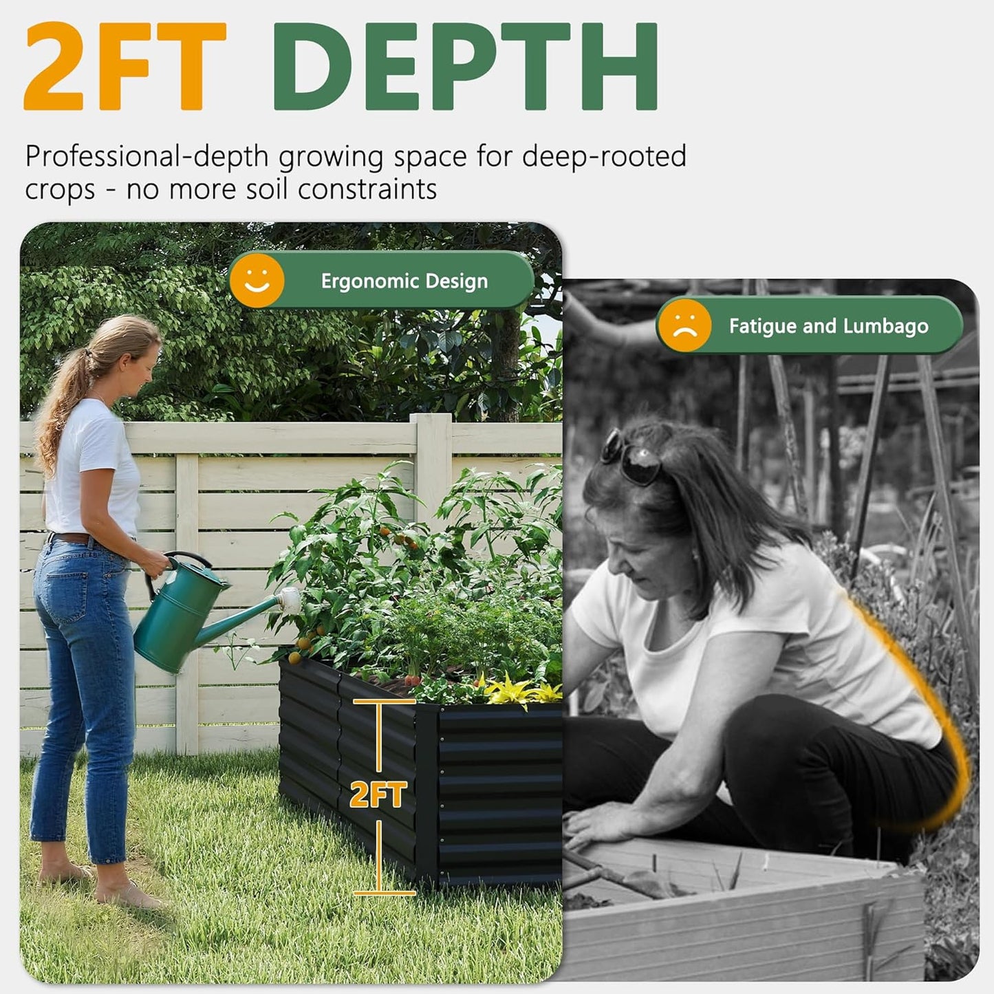 FOOWIN 2pcs 8x4x2ft Galvanized Raised Garden Bed, Planter Raised Garden Boxes Outdoor, Large Metal Raised Beds for Gardening, Garden Bed for Vegetables, Flowers, Herb,478 Gallon Capacity, Black