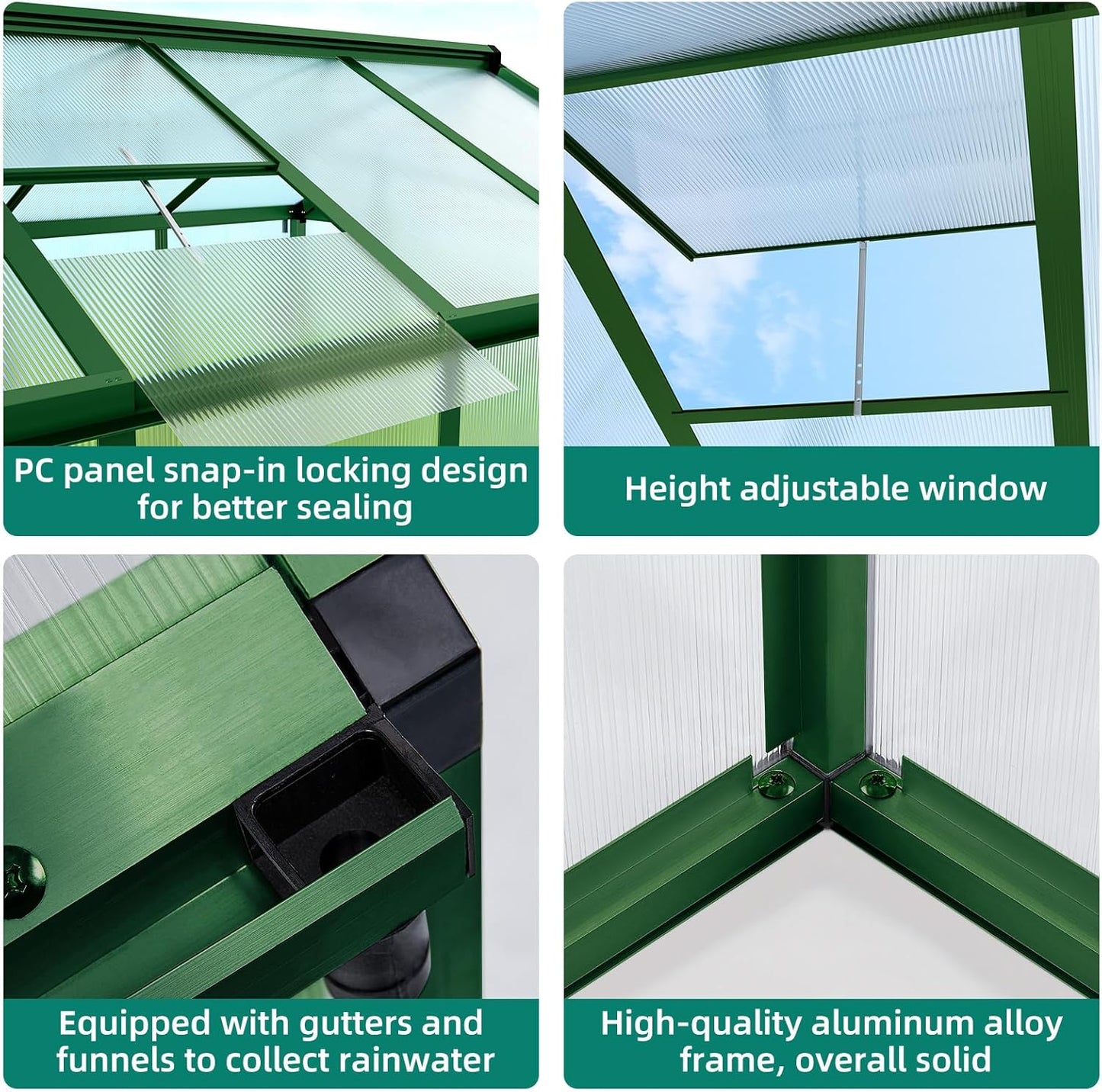 Garvee 8x12 ft Greenhouse - Aluminum Greenhouses for Outdoors, Large Polycarbonate Greenhouse with Roof Vent, Heavy Duty Walk-in Green Houses for Outside Garden, Backyard, Patio, Lawn, Easy Assembly