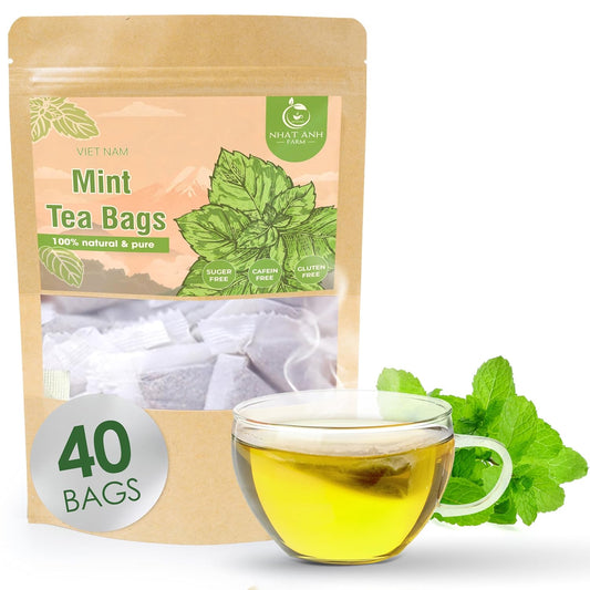 NHAT ANH FARM - Premium Peppermint Tea Bags, 40 Peppermint Tea Bags, 100% Natural Dried Mint Leaves, Naturally Sweet Herbal Tea, Sugar-Free, Caffeine-Free, No Additives.