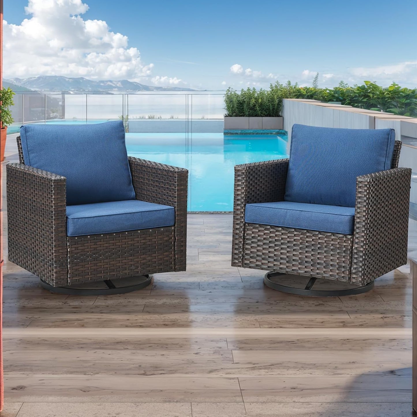 HUMMUH 7 Pieces Patio Furniture,Outdoor Modular Sectional Couch Swivel Rocking Chairs with Ottomans,All Weather PE Wicker Patio Conversation Sets for Garden Porch Backyard