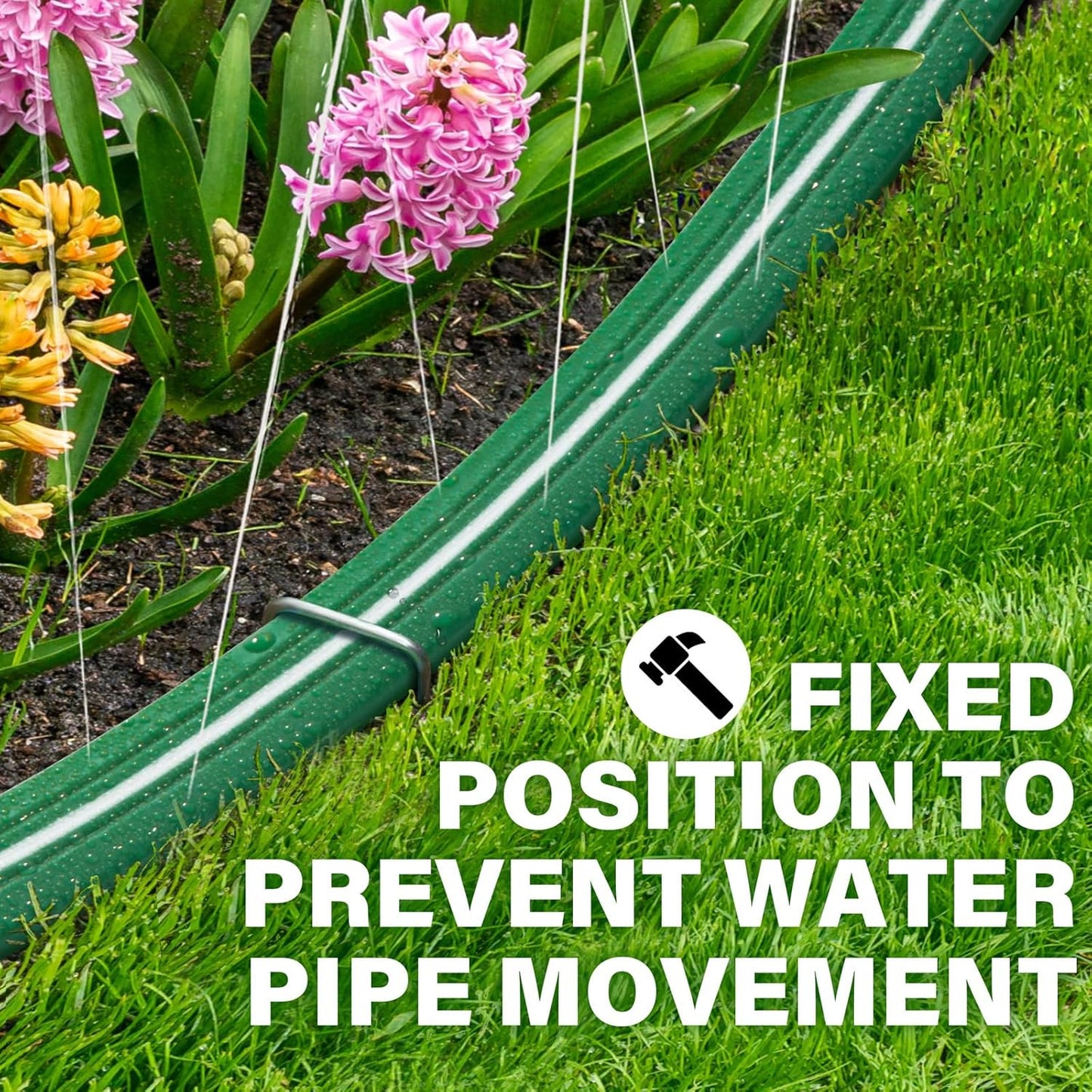 Jin&Bao Sprinkler Hose with Holes 50FT, Heavy Duty Watering Garden Hose, High-Efficiency Sprinklers System for Lawn and Garden with Staples