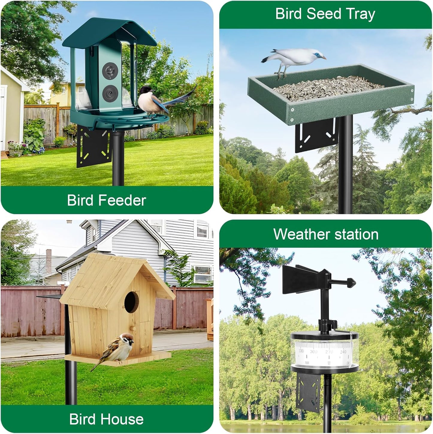 Bird Feeder Pole, 92in Adjustable Bird House Pole for Outdoors, Heavy Duty Smart Feeder Pole Mount Kit for Feeders, Birdhouse, Weather Station, Birdwatching