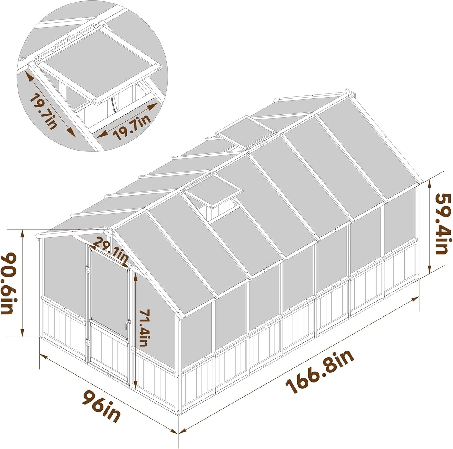 MUPATER 8 x 14FT Walk-in Wooden Greenhouse for Outdoor, Heavy Duty Green House Kit with Ventilated Window & Lockable Door, Greenhouse for Outside Garden, Backyard, Patio, Lawn