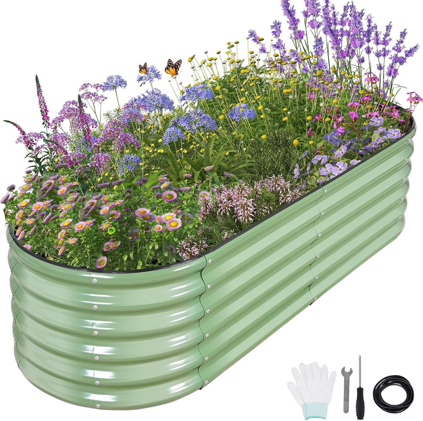 Galvanized Raised Garden Bed Outdoor- Raised Beds for Gardening| Metal Planter Box, Steel Raised Garden Bed Kit with Safety Edging and Gloves for Vegetables, Flower, Herbs (6x2x1.4FT, Green)