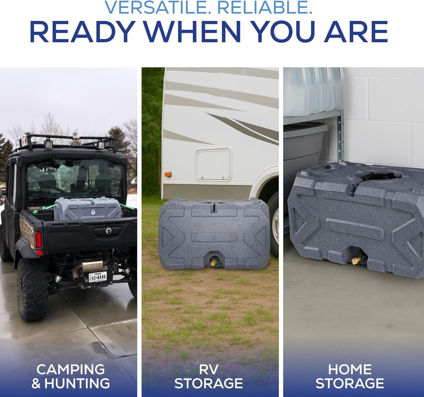 Exodus 35 Gallon Water Storage Tank by Rockwell Products | Emergency Water Storage Container | Stackable, BPA Free, Made in The USA (Granite)