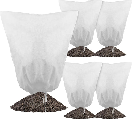 Gardzen 5-Pack Plant Cover Drawstring Tree Cover, Winter Freeze Plant Protection, Tree Jacket Frost Blanket for Outdoor Plants, 31" x 40"