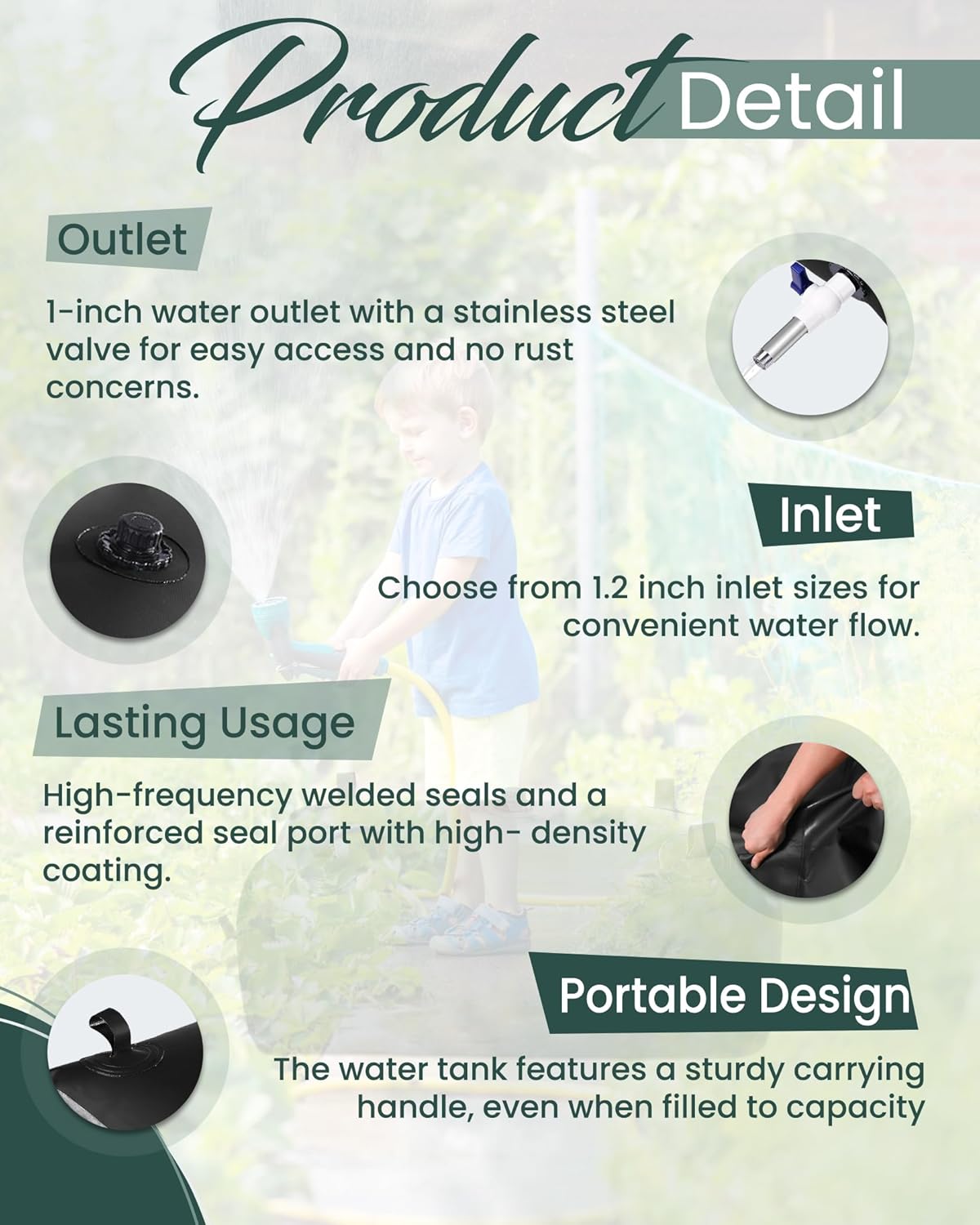 FoundGo Water Storage Bladder Emergency Water Storage Tank, Large Capacity Water Containers, Portable Vinyl Water Storage Barrel for Outdoor/Survival/RV/Garden