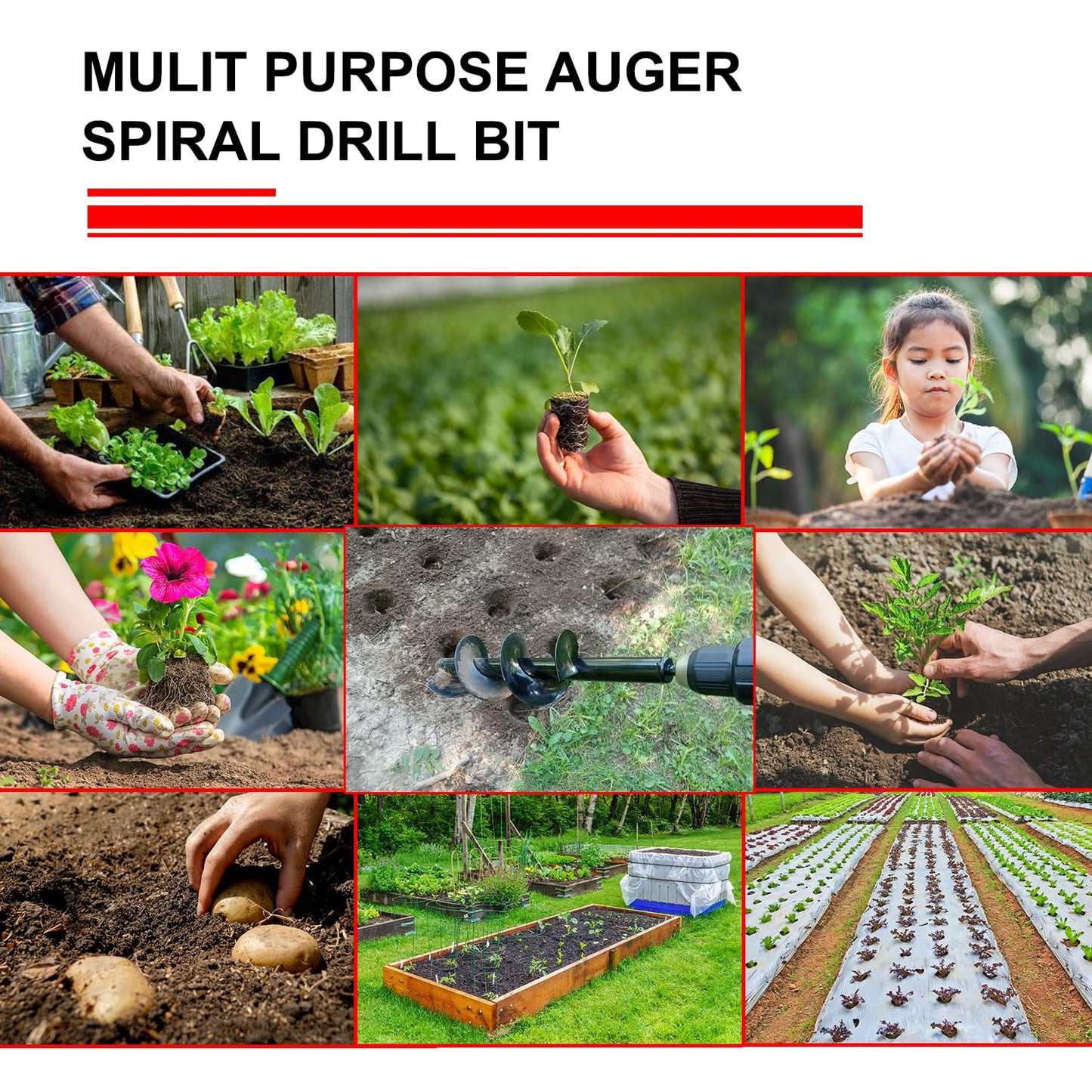Garden Auger Drill Bit 1.6x9 in for Planting, Ground Earth Spiral Bit for 3/8" Hex Drive, Yard Auger for Bulbs, Hole Digger for Flowers, Bedding Digging Planter Tool