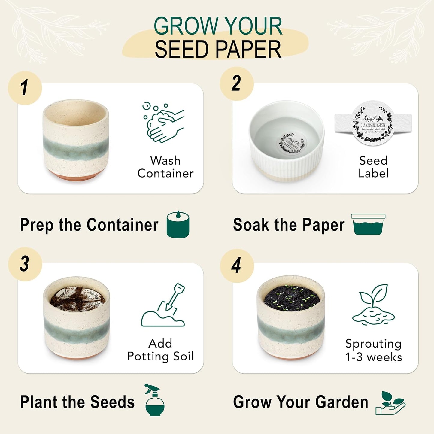 The Growing Candle, Chai Scented, 8.5oz Ceramic Pot, Aromatherapy Candles for Home, 100% Soy, Edith