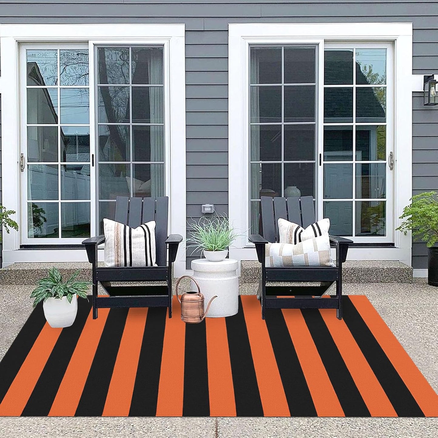 IOHOUZE Fall Door mat 4x6 Ft Orange Black Striped Area Rug Washable Front Porch Rug Striped Door Mat Outside Entrance Entryway Doormat for Fall, Halloween, Thanksgiving Porch Decor