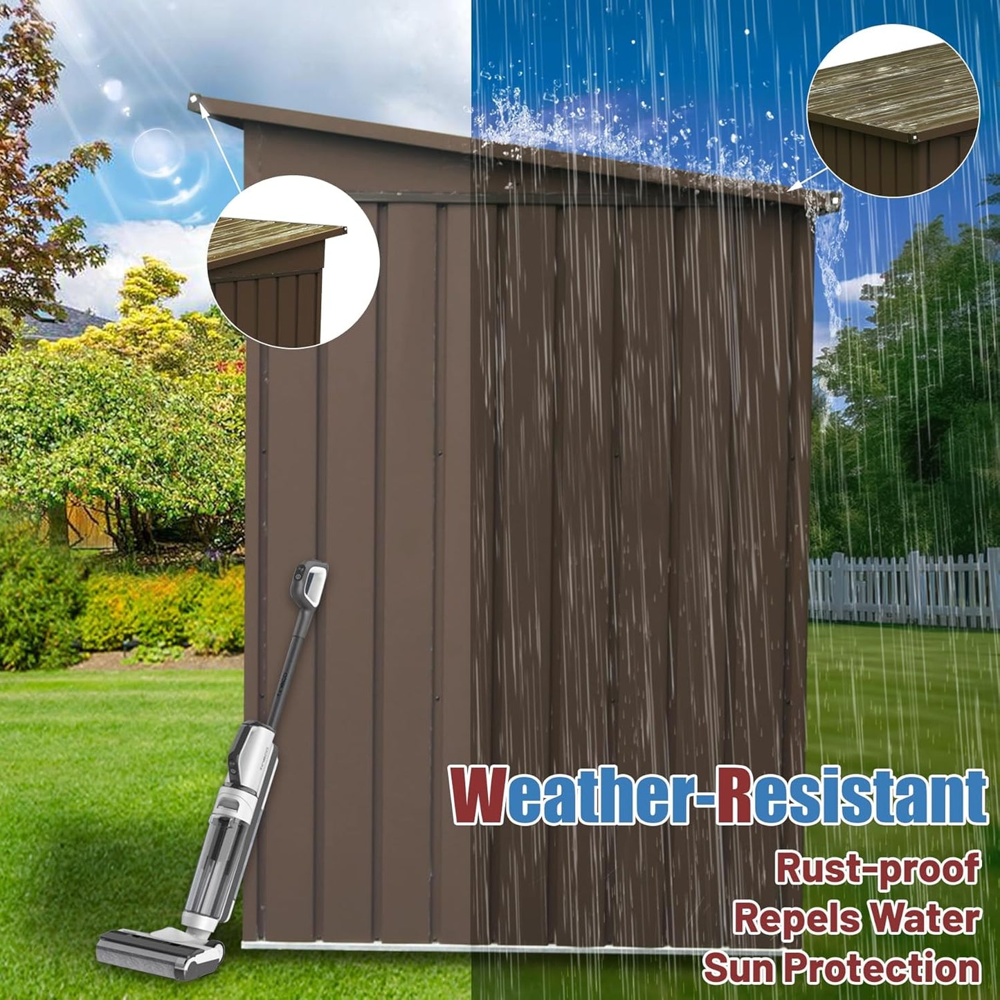 Domi Outdoor Storage Shed 6' x 4.5’, Metal Garden Shed with Galvanized Steel Frame for Bike, Tools, Lawn Mowers, Pool Toys, Outdoor Storage Cabinet with Lockable Door for Garden Lawn Patio (Brown)