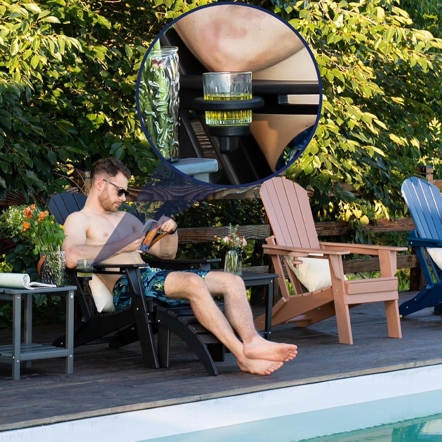 Folding Adirondack Chair - Extended Ergonomic Backrest, Cup Holder - Easy Assembly - Durable HDPE Plastic, Weather Resistant & Maintenance-Free - Lawn, Patio, Deck Supports 380lbs Green