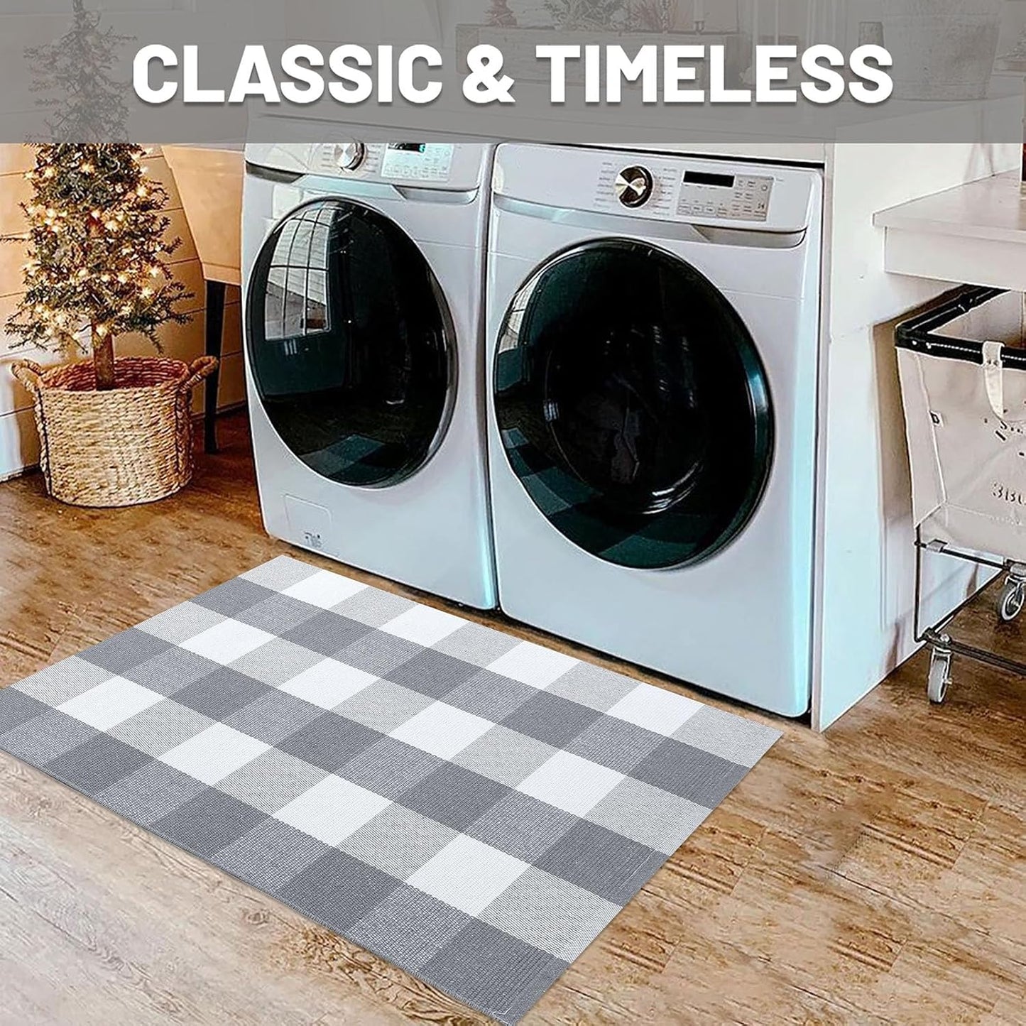 IOHOUZE Buffalo Plaid Checkered Rug 2x3 Ft Front Door Mats, Washable Area Rugs for Front Porch Decor, Spring Summer Welcome Mats Outdoor, Grey White Rug for Farmhouse/Entryway/Home Entrance