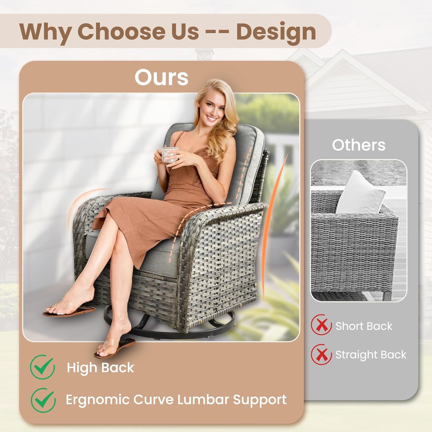 HOOOWOOO Patio Furniture Set,7 Pieces Outdoor Conversation Set,All Weather Wicker Loveseat Sofa Set with High Back Swivel Rocking Chairs Tables,Dark Gray