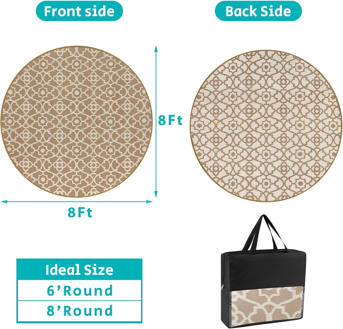 HEBE Outdoor Rug Waterproof 8ft, Plastic Straw Rug Camping Rug, Reversible Outdoor Patio Rugs RV Mat Clearance, Indoor Outside Floor Carpet for Porch,Deck,Camper,Balcony,Backyard