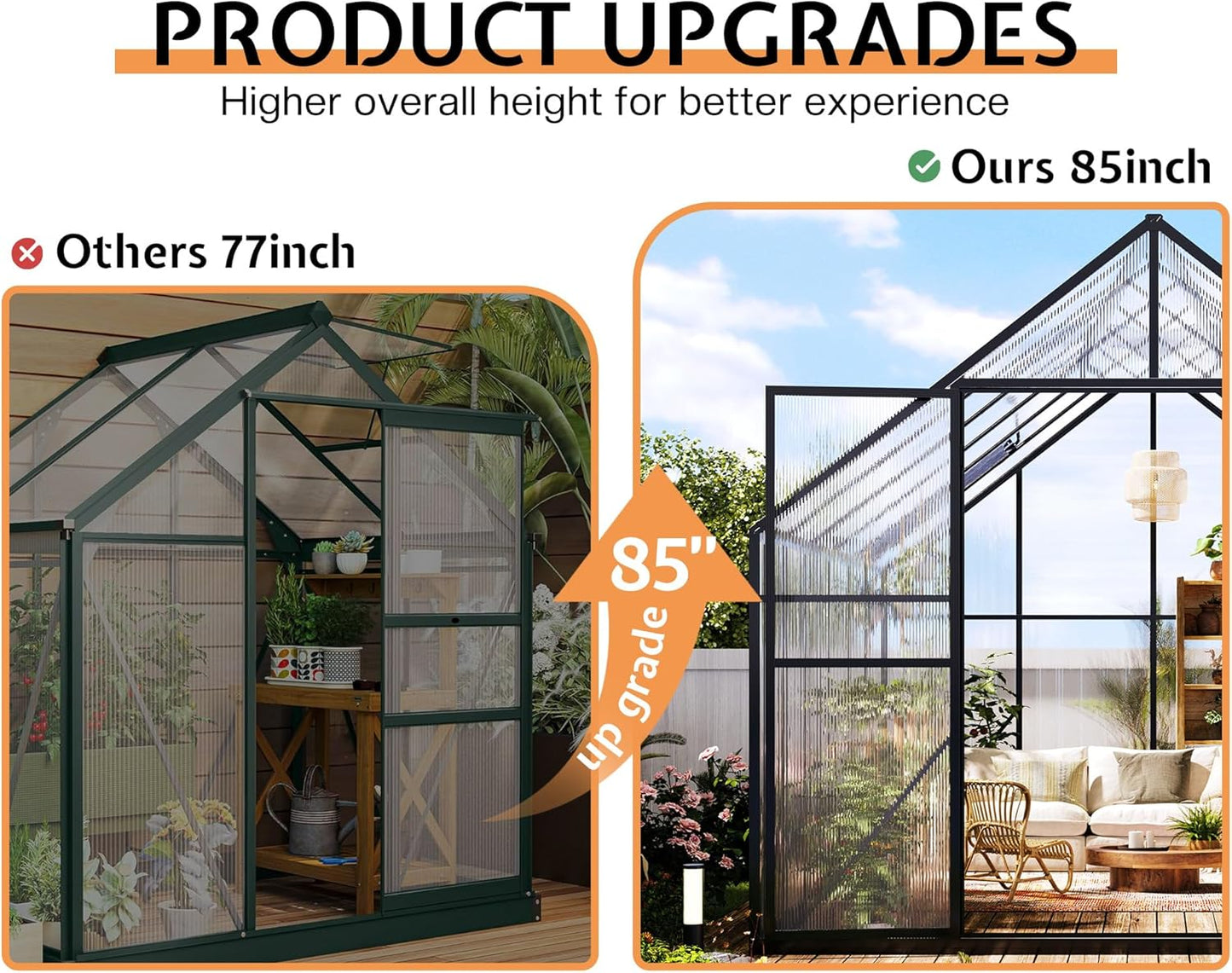Jocisland 8x11.5x7 FT Polycarbonate Greenhouses for Outdoors, 2 Top-Opening Windows, 2 Swing Doors, Aluminum Walk-in Heavy Duty for Outdoor Use, Backyard Garden, Black