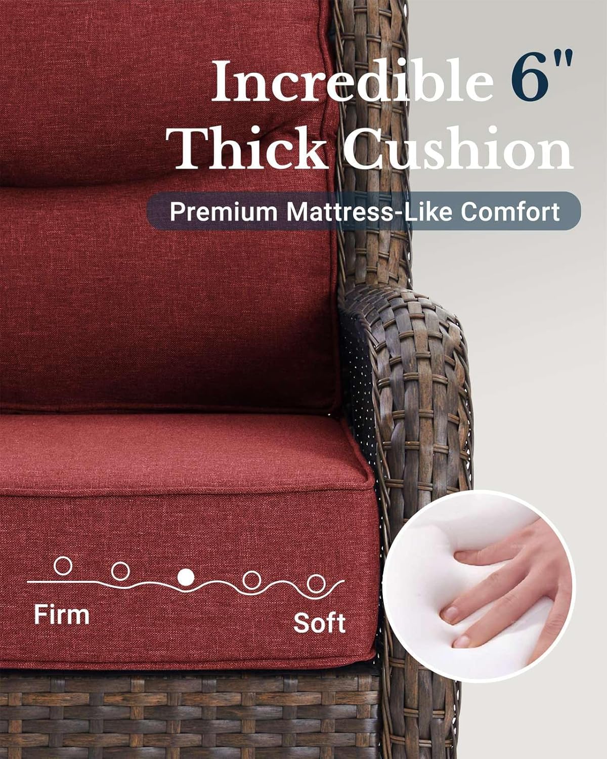 HILLGA Luxury Patio Furniture Set with 6-inch Thick Cushion, Outdoor Couch, Loveseat and High Back Swivel Rocker Patio Chairs, 7PCS Wicker Conversation Set for Deck Yard and Poolside, Burgundy (V2)