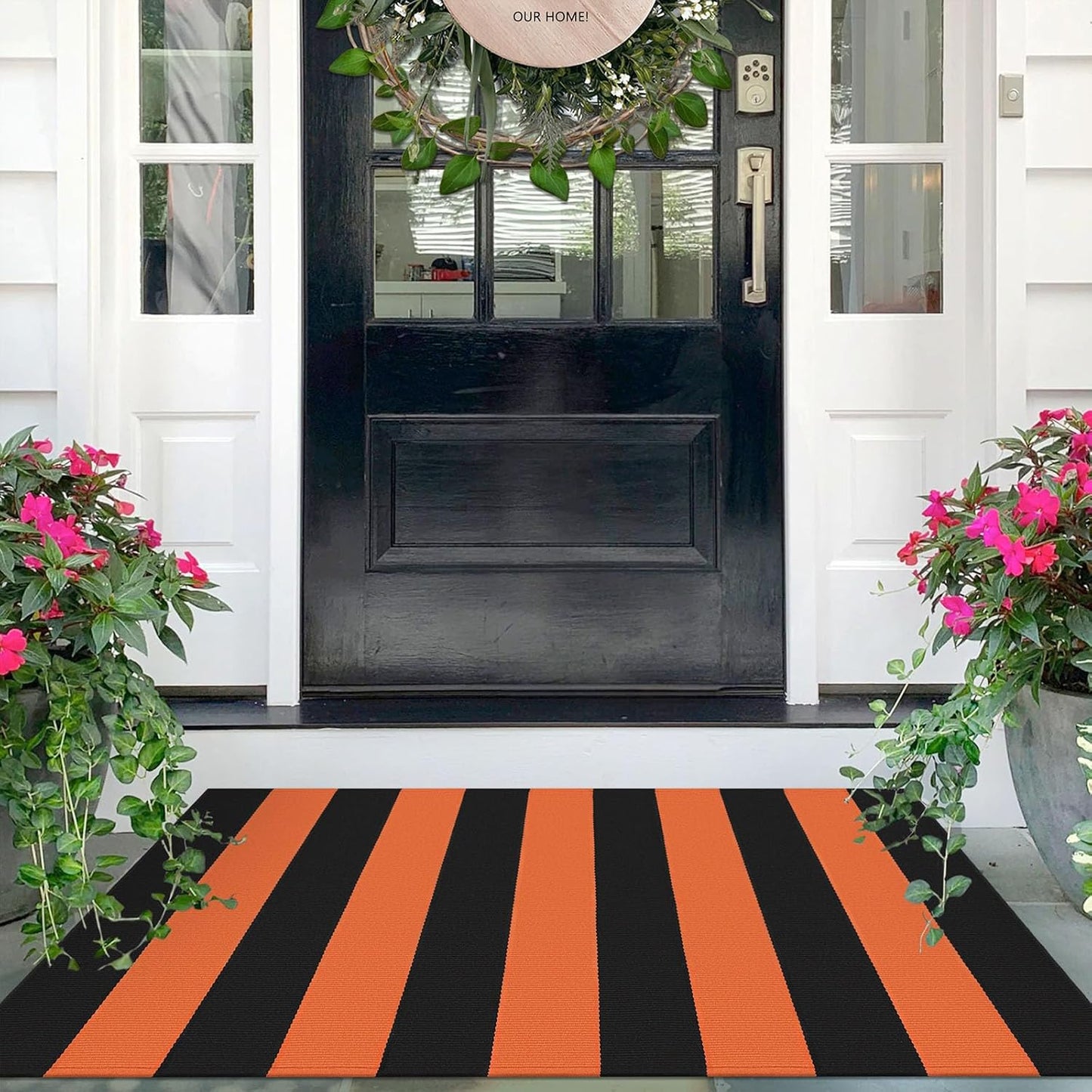 IOHOUZE Fall Door mat 27.5" x 43" Orange Black Striped Area Rug Washable Front Porch Rug Striped Door Mat Outside Entrance Entryway Doormat for Fall, Halloween, Thanksgiving Porch Decor