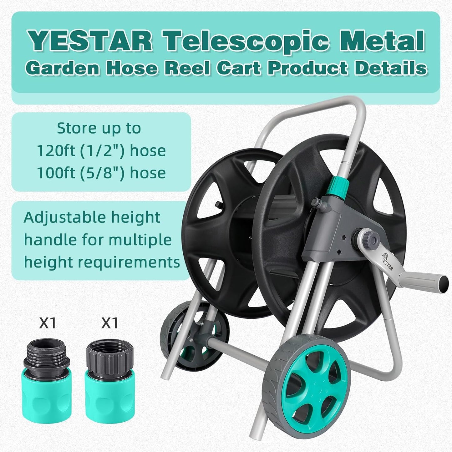 Garden Water Hose Reel Cart, Holds 100 Feet of 5/8 Inch Hose,Garden Water Pipe Holders Mobile Tools with 2 Wheels for Outside Watering
