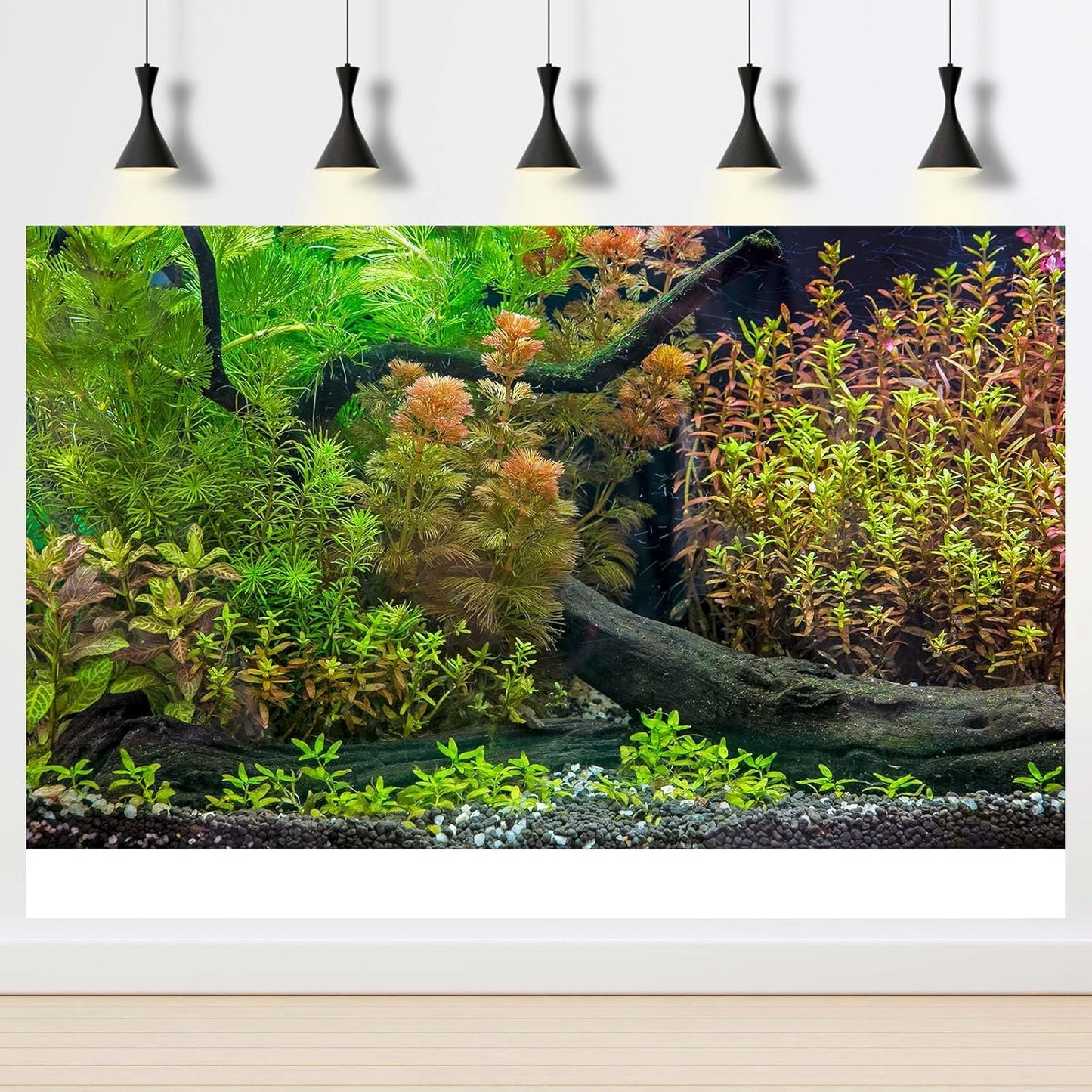 Aquarium Background Underwater Grass Leaves with Pebbles Exquisite Fish Tank Background Vivid Green Aquatic Plant Stone River Bed Fish Dead Wood Fresh Leaves Tank Background Decors 36x18in