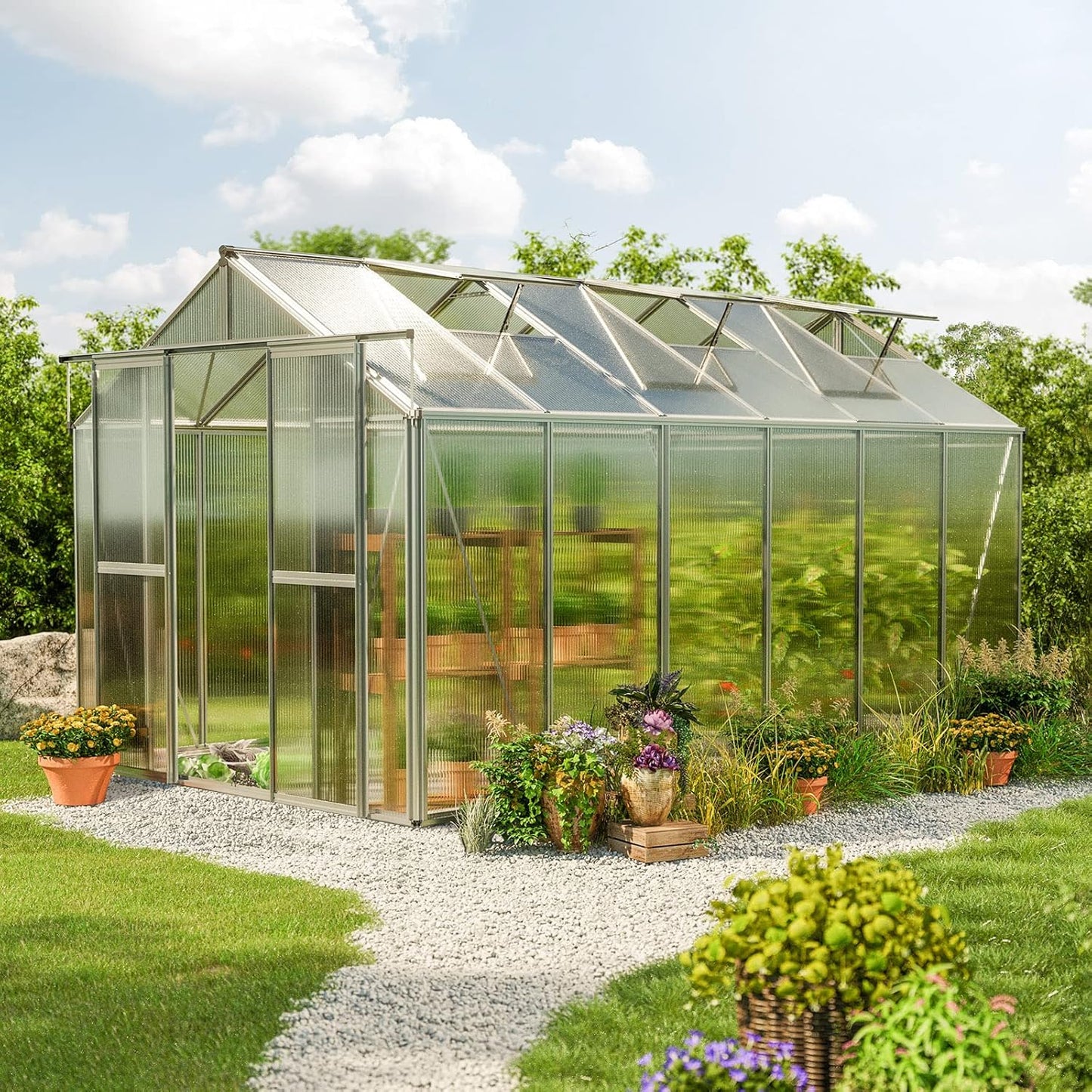 Greenhouse Saphir 6 Aluminum Frame 8.5 x 12.6 ft with Approx. 6 mm Polycarbonate Panels