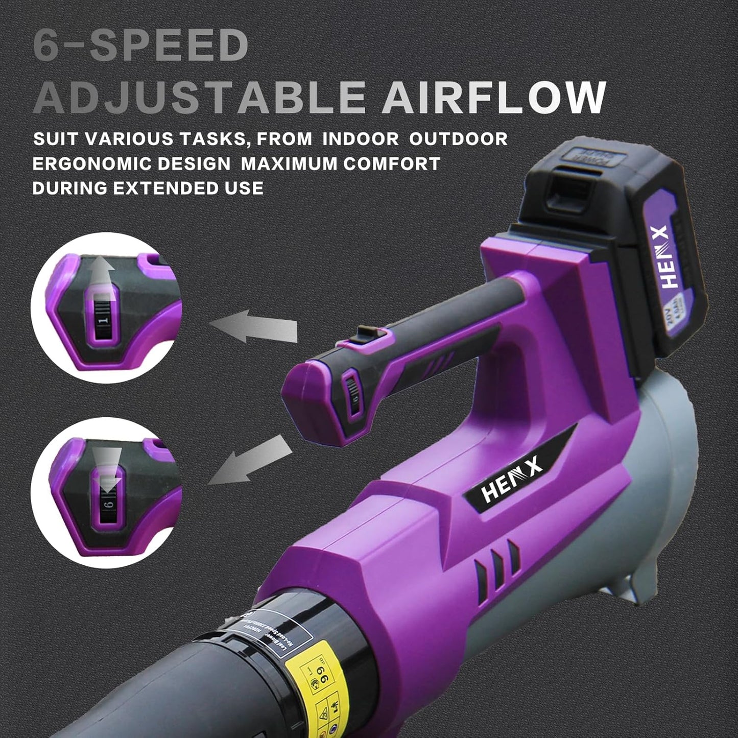 HENX Leaf Blower Cordless, 20V Lightweight Battery Blower, 430CFM Cordless Leaf Blower with 4.0Ah Battery, 6 Speed Levels, 2 Extended Tube, Fast Charger, Powerful Leaf blowers for Garden, Lawn Care