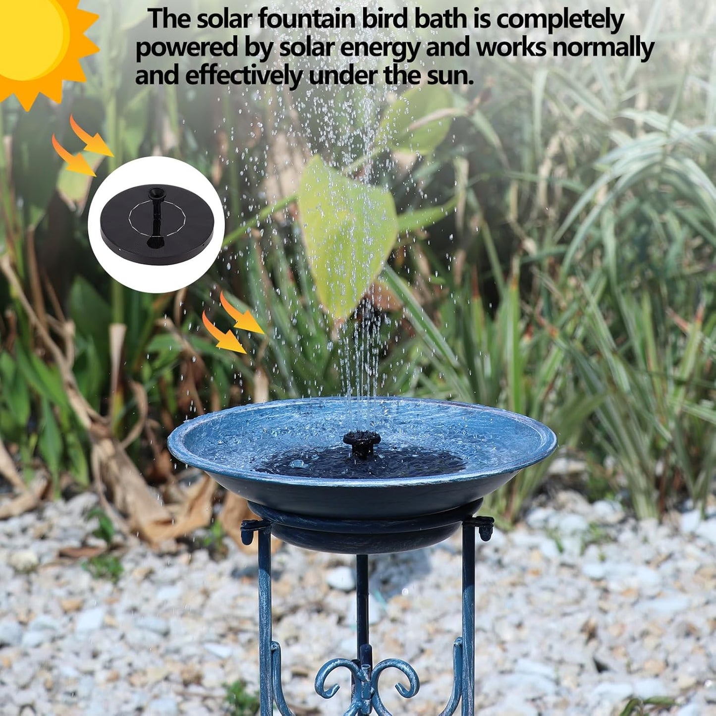 Solar Bird Bath for Outside, Metal Birdbath Stand and Solar Fountain Bird Bath Bubbler Combo Set, Solar Birdbaths for Outdoors Garden Lawn Yard Decor