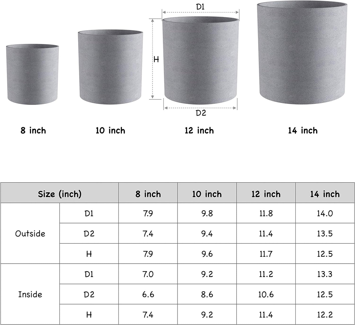 FaithLand Plant Pot 10 inch - Perfectly Fits Mid-Century Modern Plant Stand - Drainage Plug and Drainage Mesh Screen - Gray Planter Pot