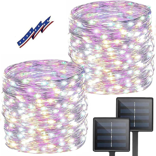 Solar String Lights Outdoor, 2 Pack Total 80FT 200 LED Solar Christmas Twinkle Lights Outside Waterproof Copper Wire 8 Modes Solar Fairy Lights for Garden Tree Party Patio Christmas Decor (Multicolor)