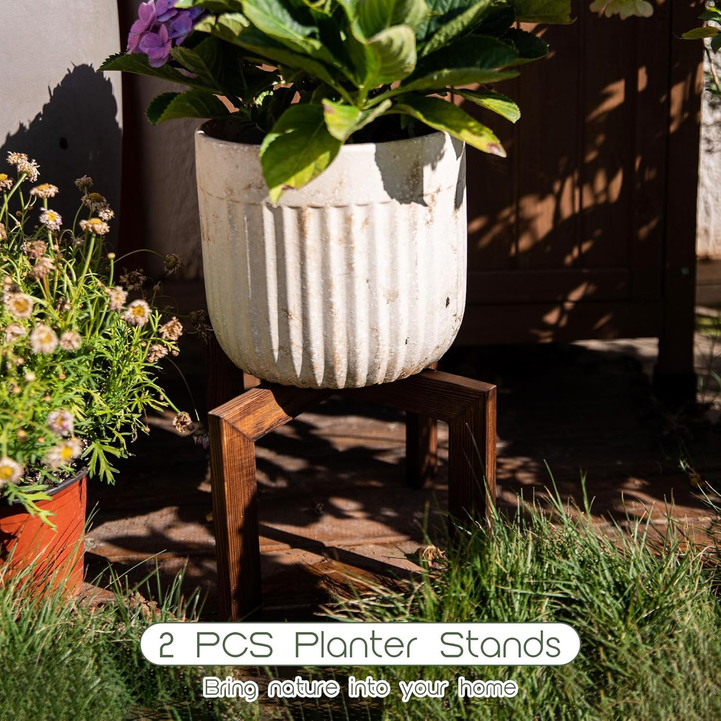 HPC DECOR 2 Pack Wood Plant Stand-Mid Century Modern Planter Stands-Wooden Flower Pot Stands Riser,Low Short Plant Stands Indoor-Modern Minimalist Wooden Stool for Plant Pot Holder, Fit 5-15 Inch Pot.